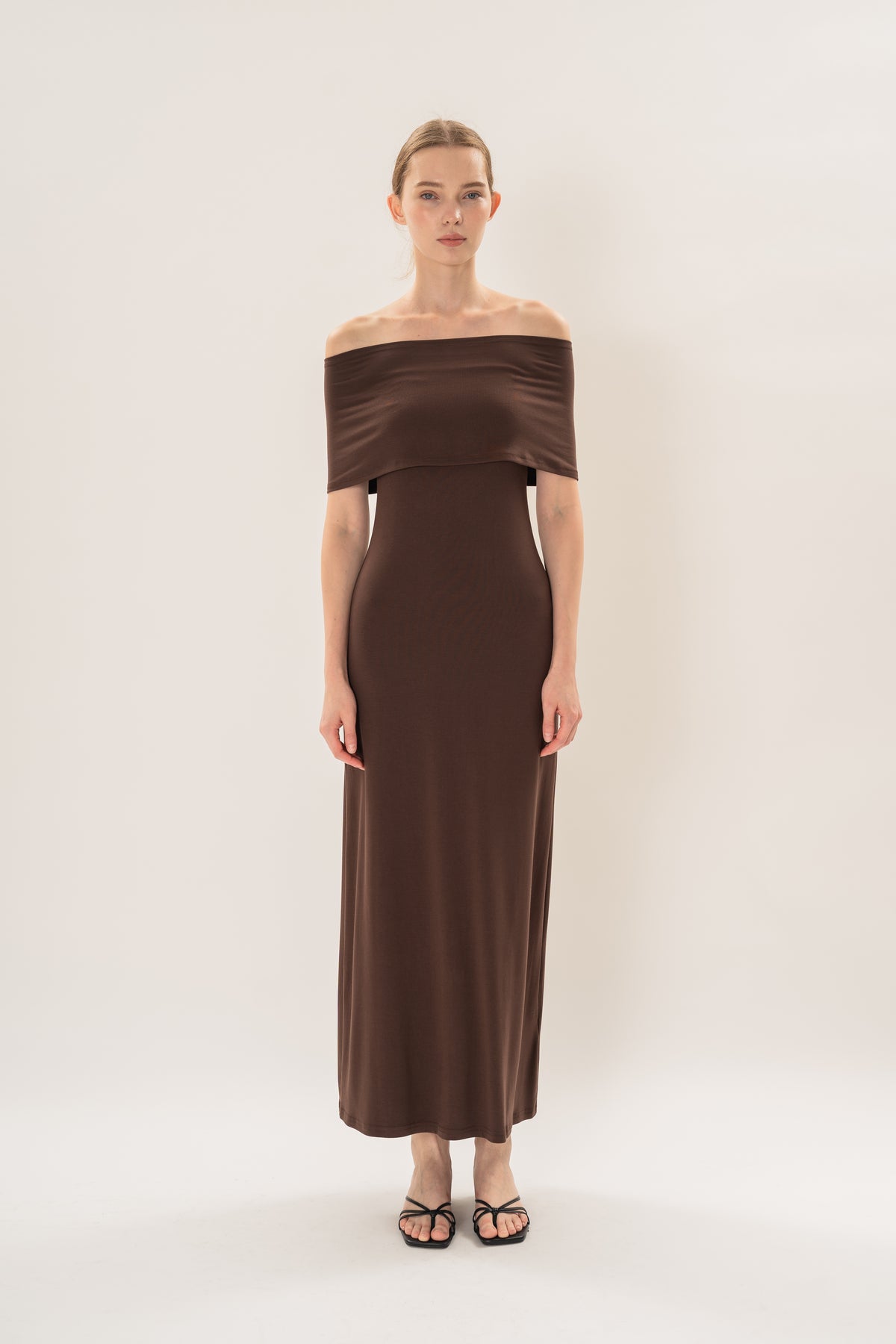 Soft Stretch Shawl Maxi Dress in Umber
