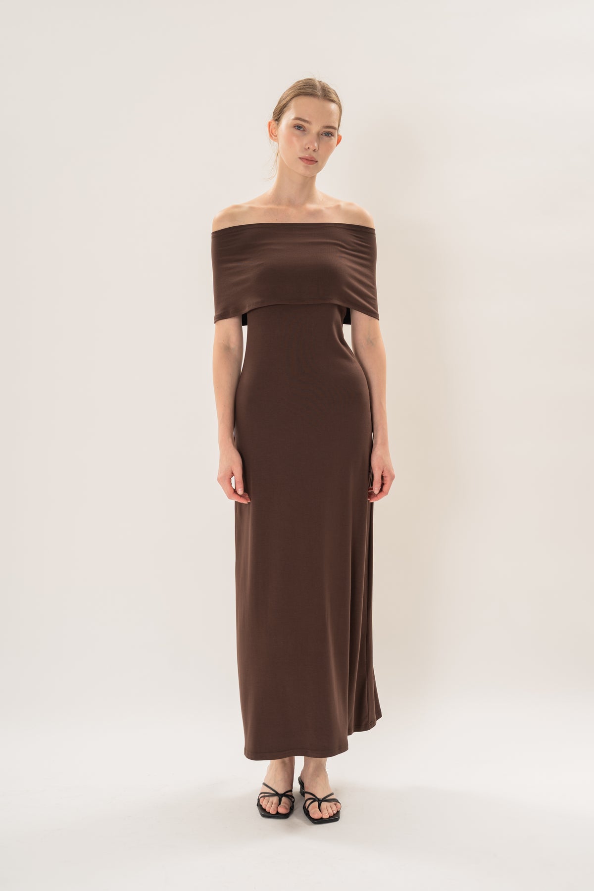 Soft Stretch Shawl Maxi Dress in Umber