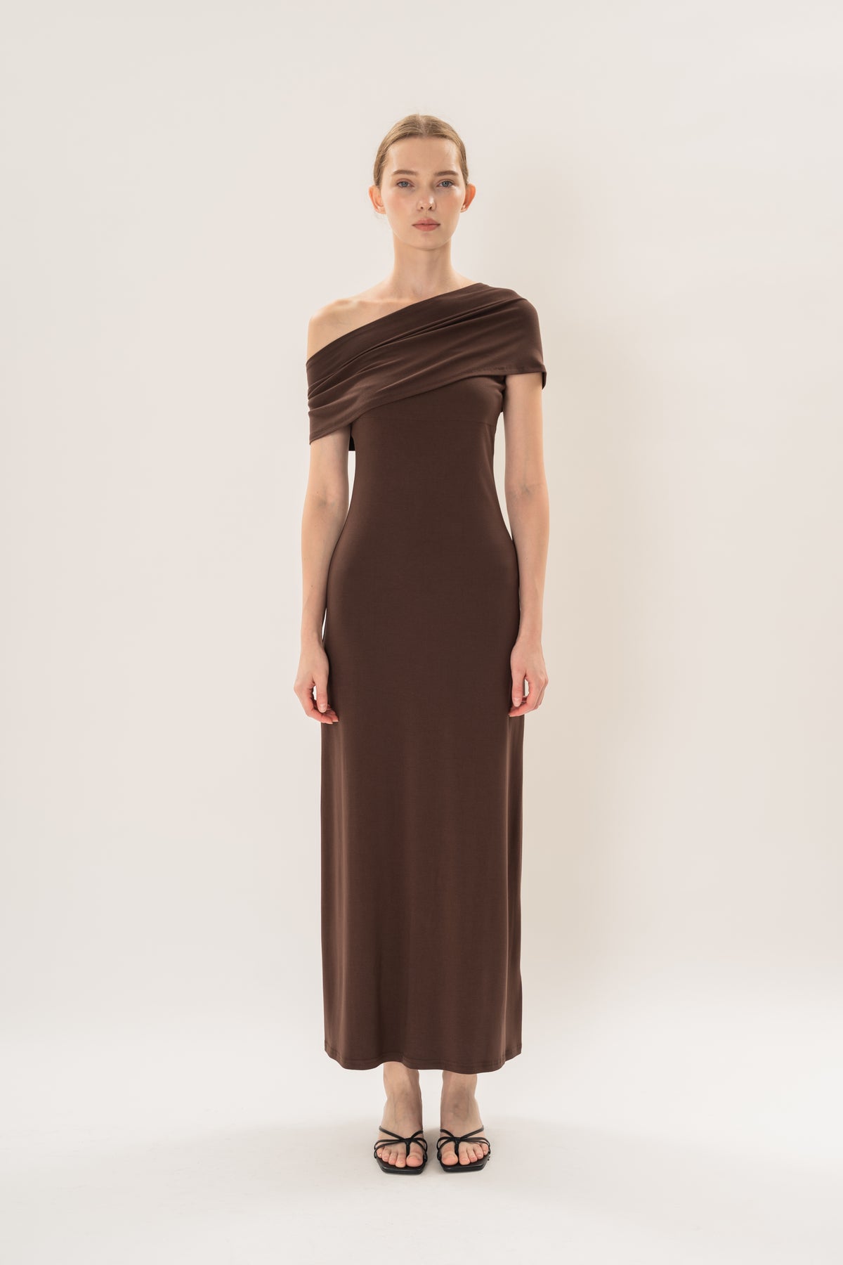 Soft Stretch Shawl Maxi Dress in Umber