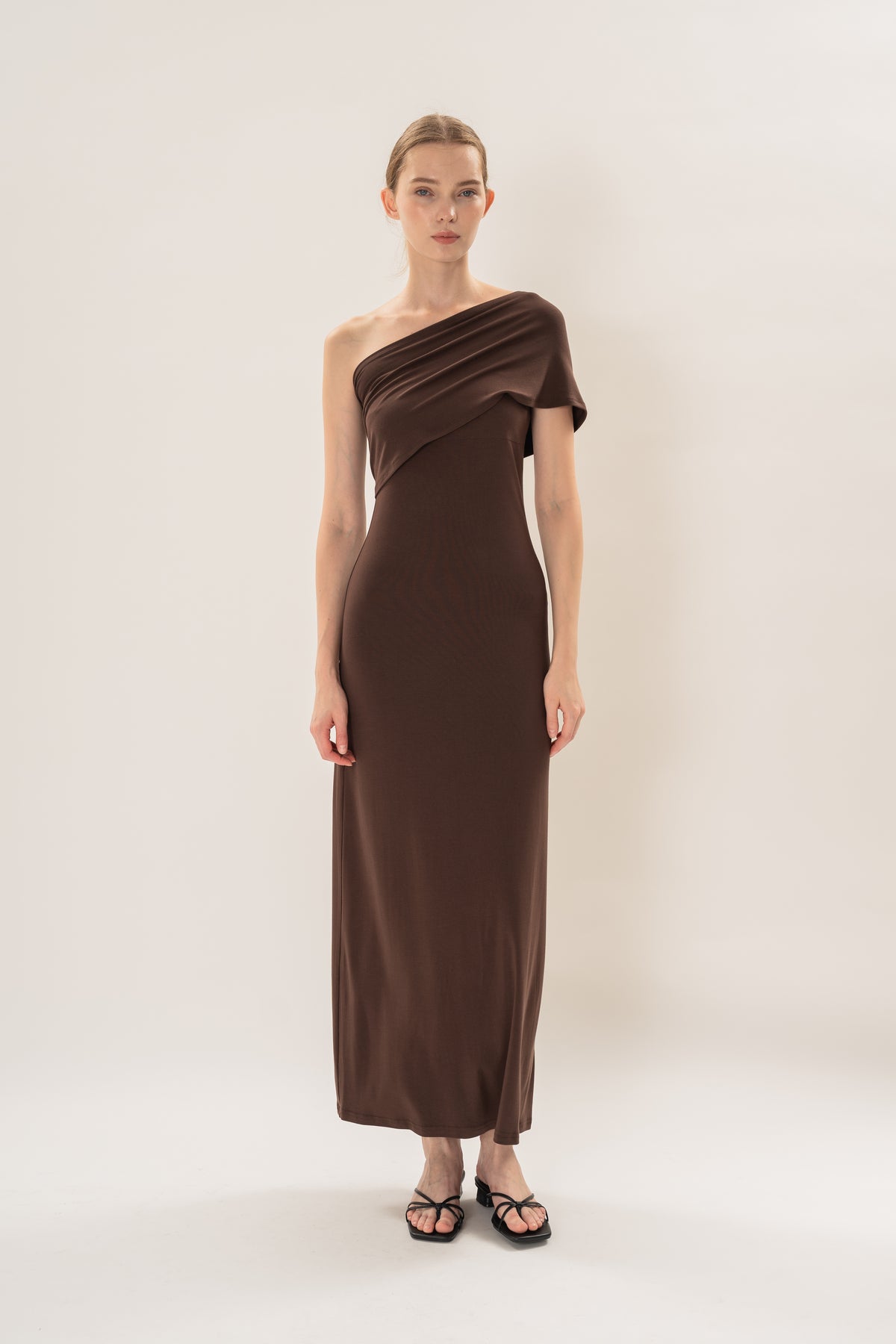 Soft Stretch Shawl Maxi Dress in Umber