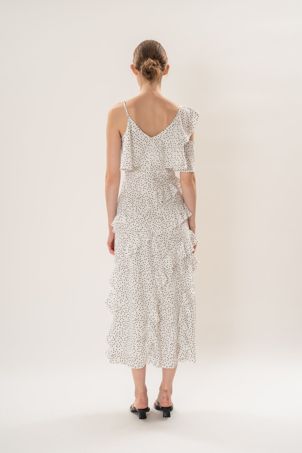 Ruffled Polka Dot Maxi Dress in White