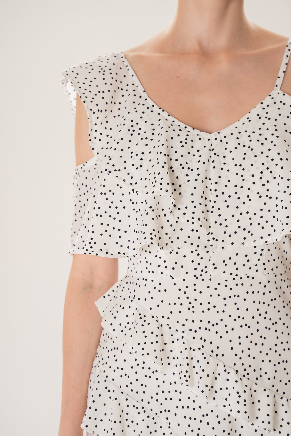 Ruffled Polka Dot Maxi Dress in White