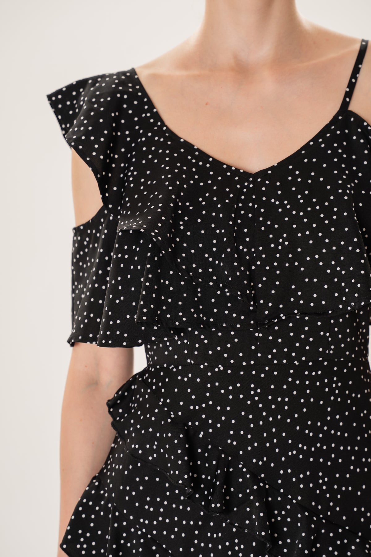 Ruffled Polka Dot Maxi Dress in Black