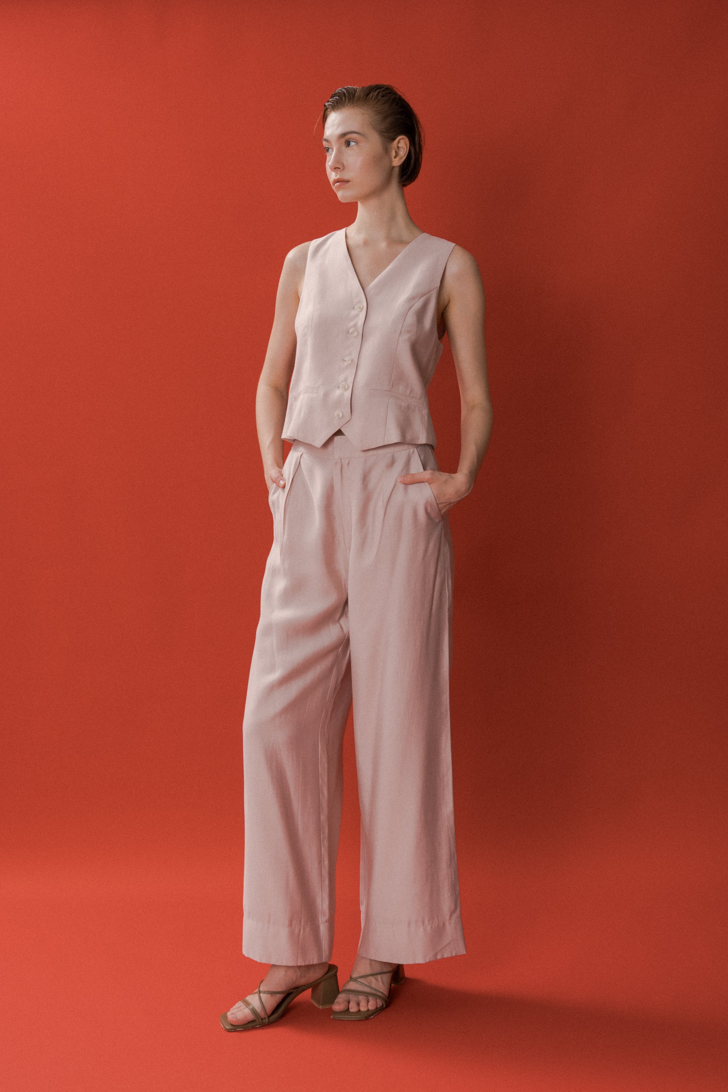Classic Pleated Trousers in Petal Pink