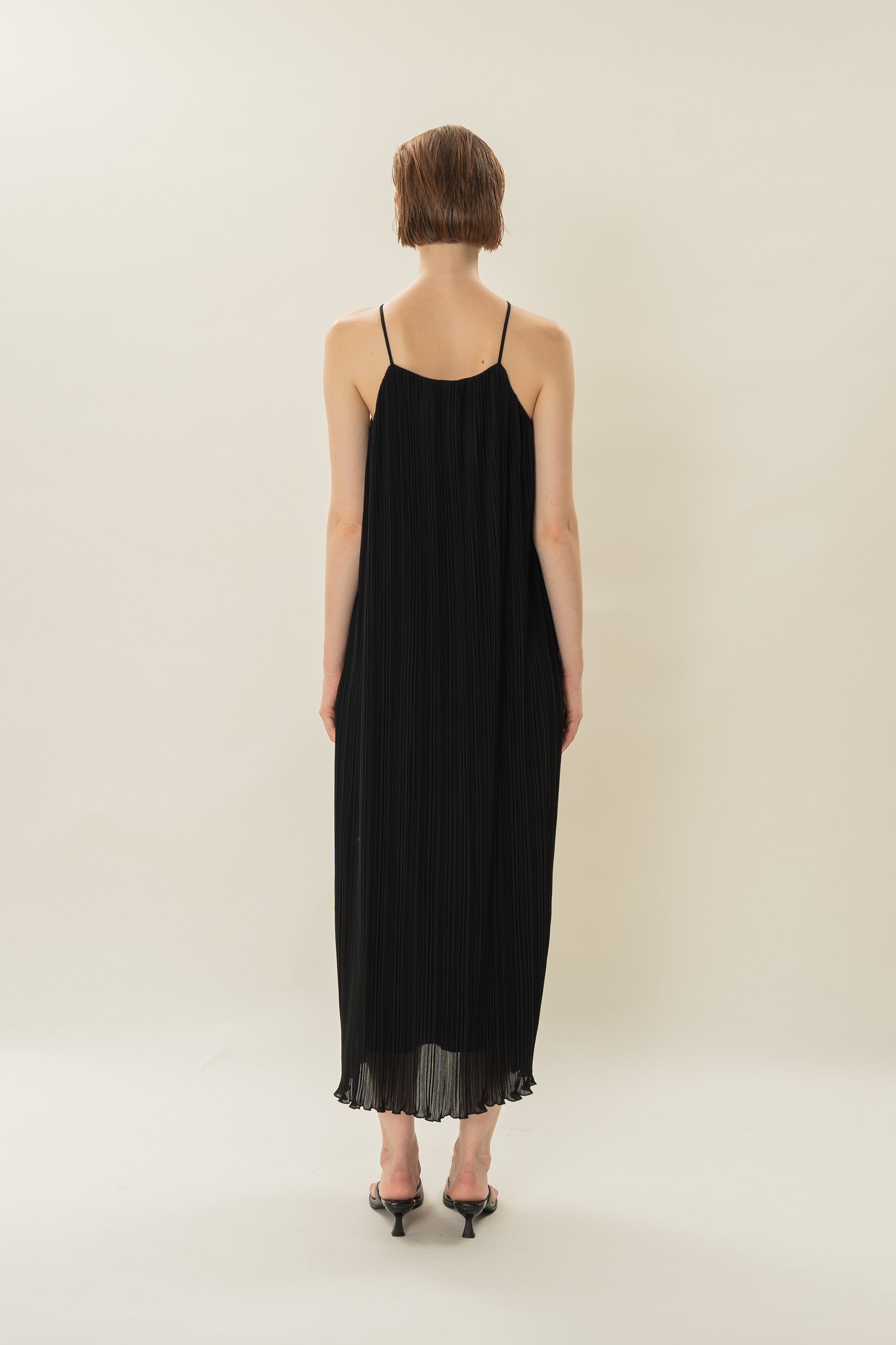 Halter Pleated Maxi Dress in Black