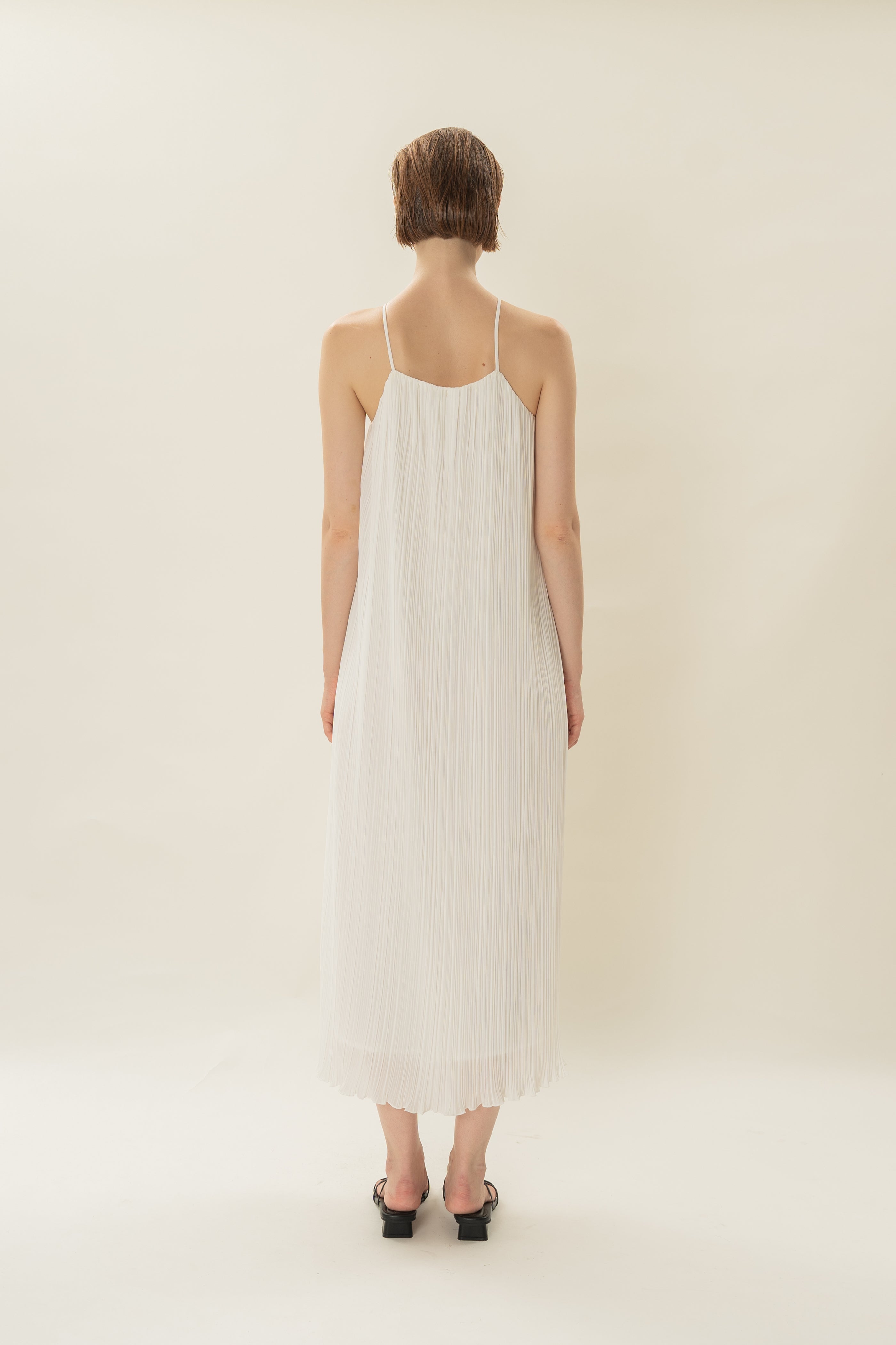 Halter Pleated Maxi Dress in White