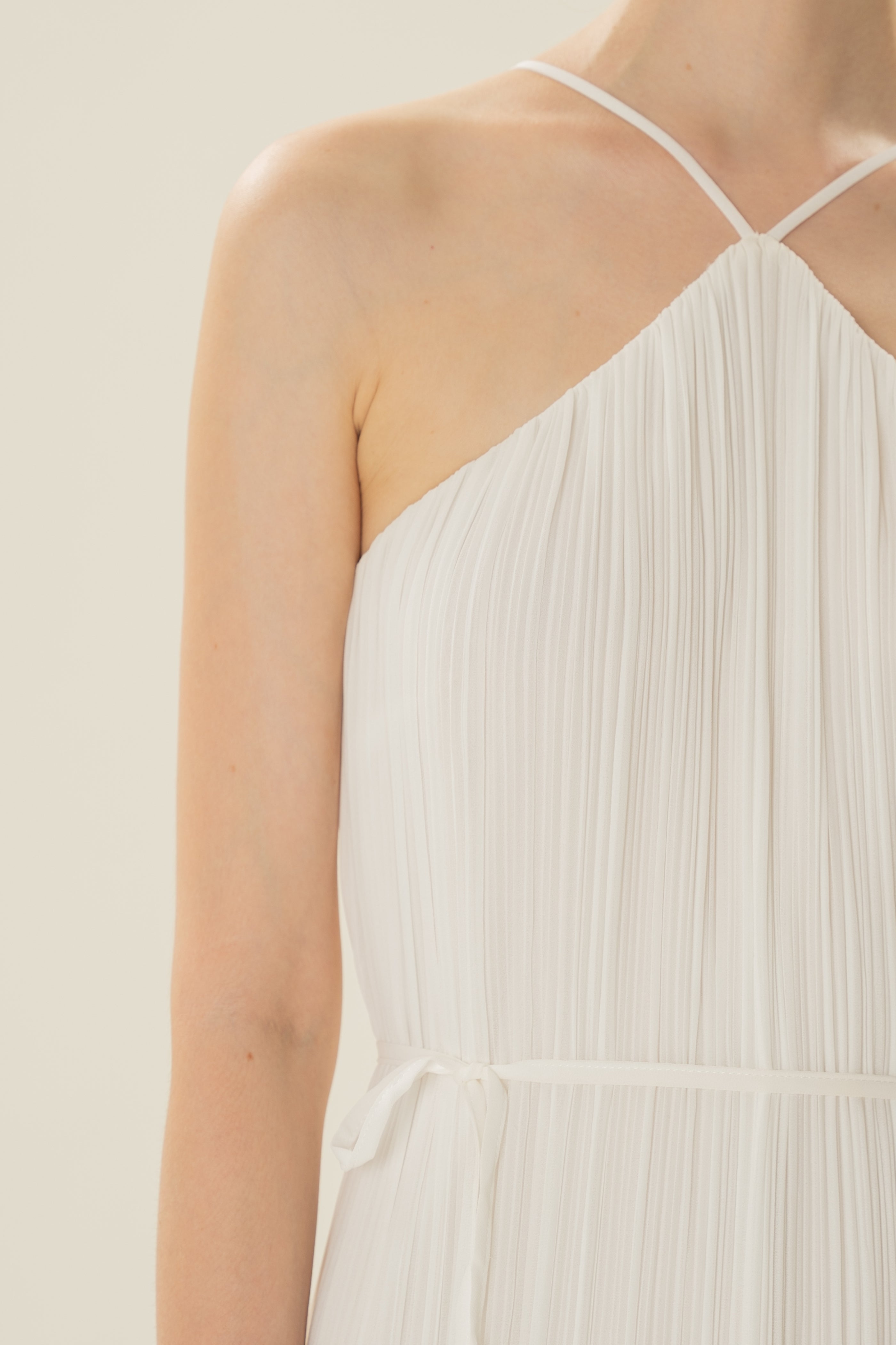 Halter Pleated Maxi Dress in White
