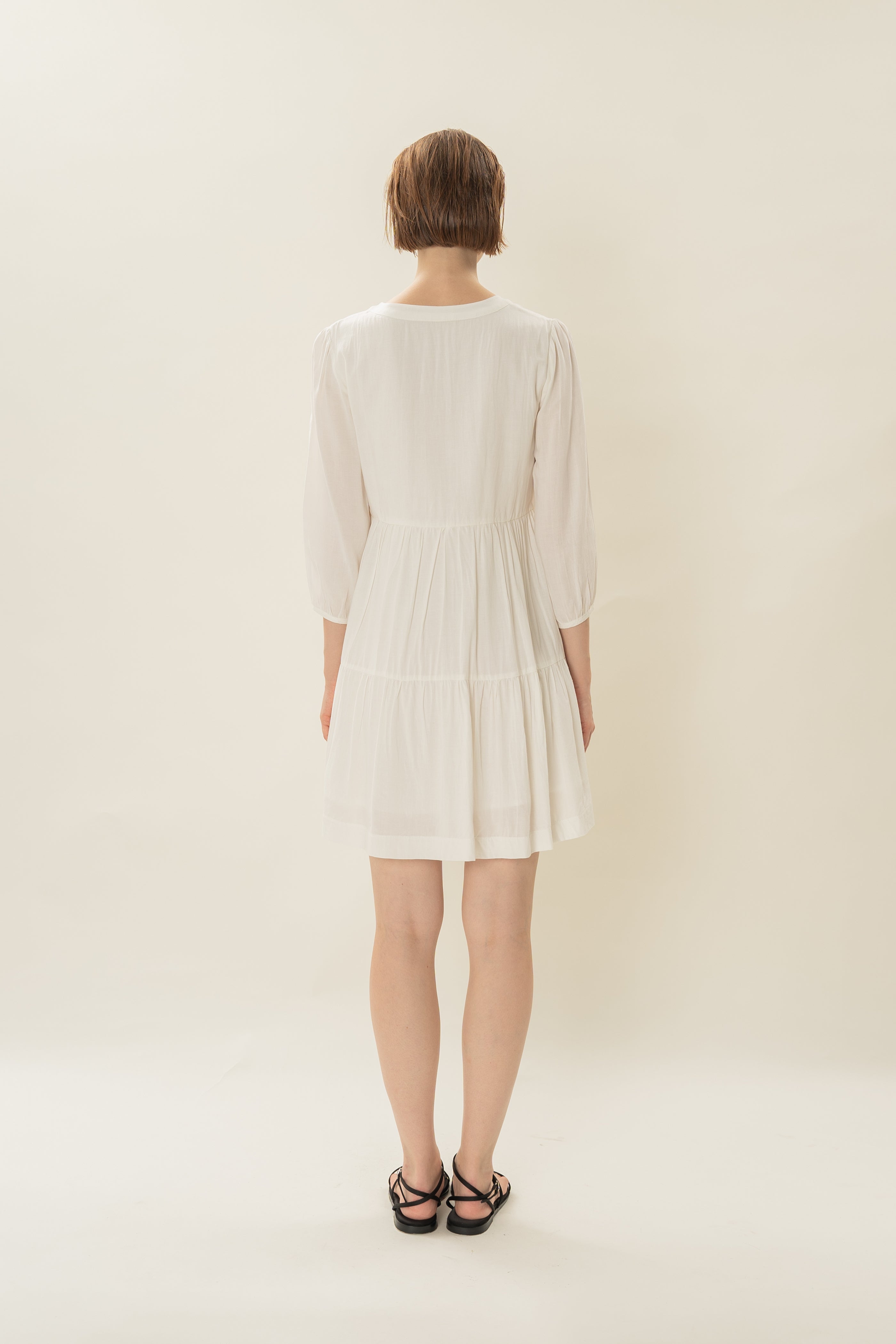 Linen Blend Tiered Dress in White