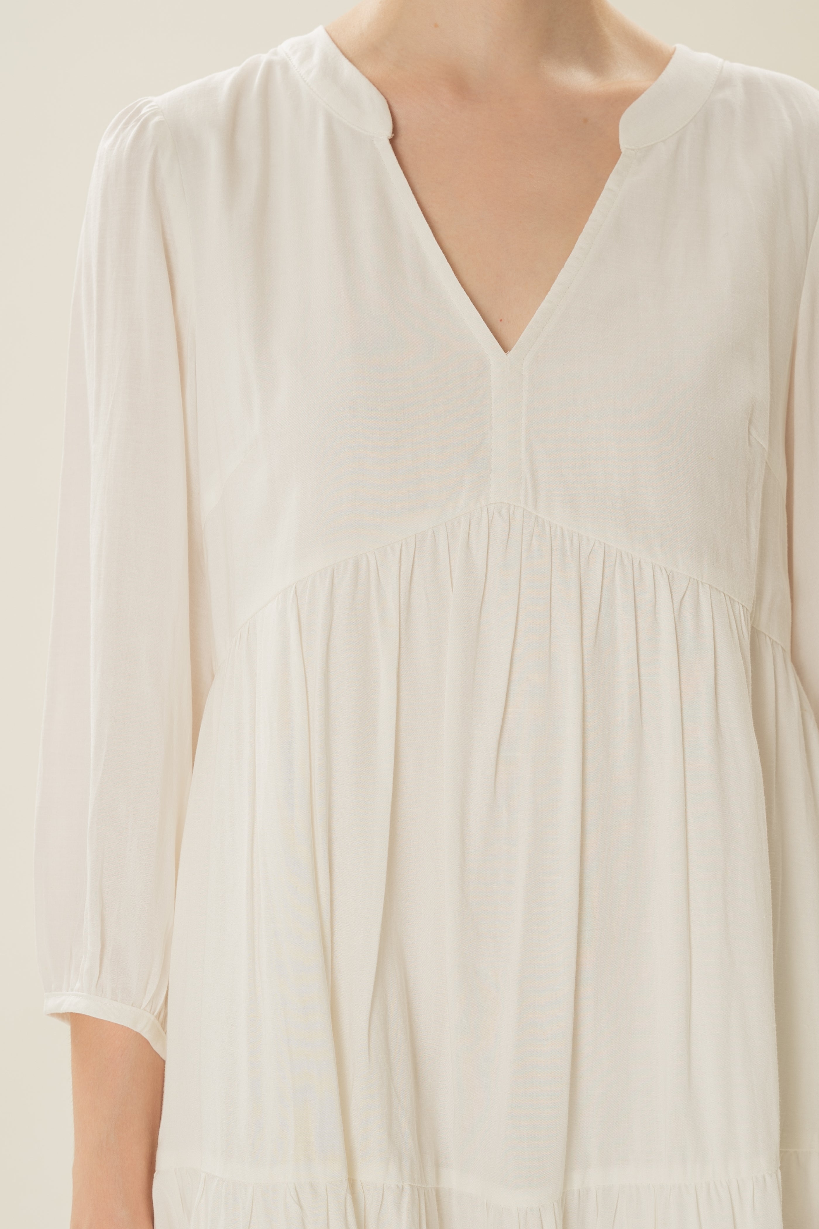 Linen Blend Tiered Dress in White