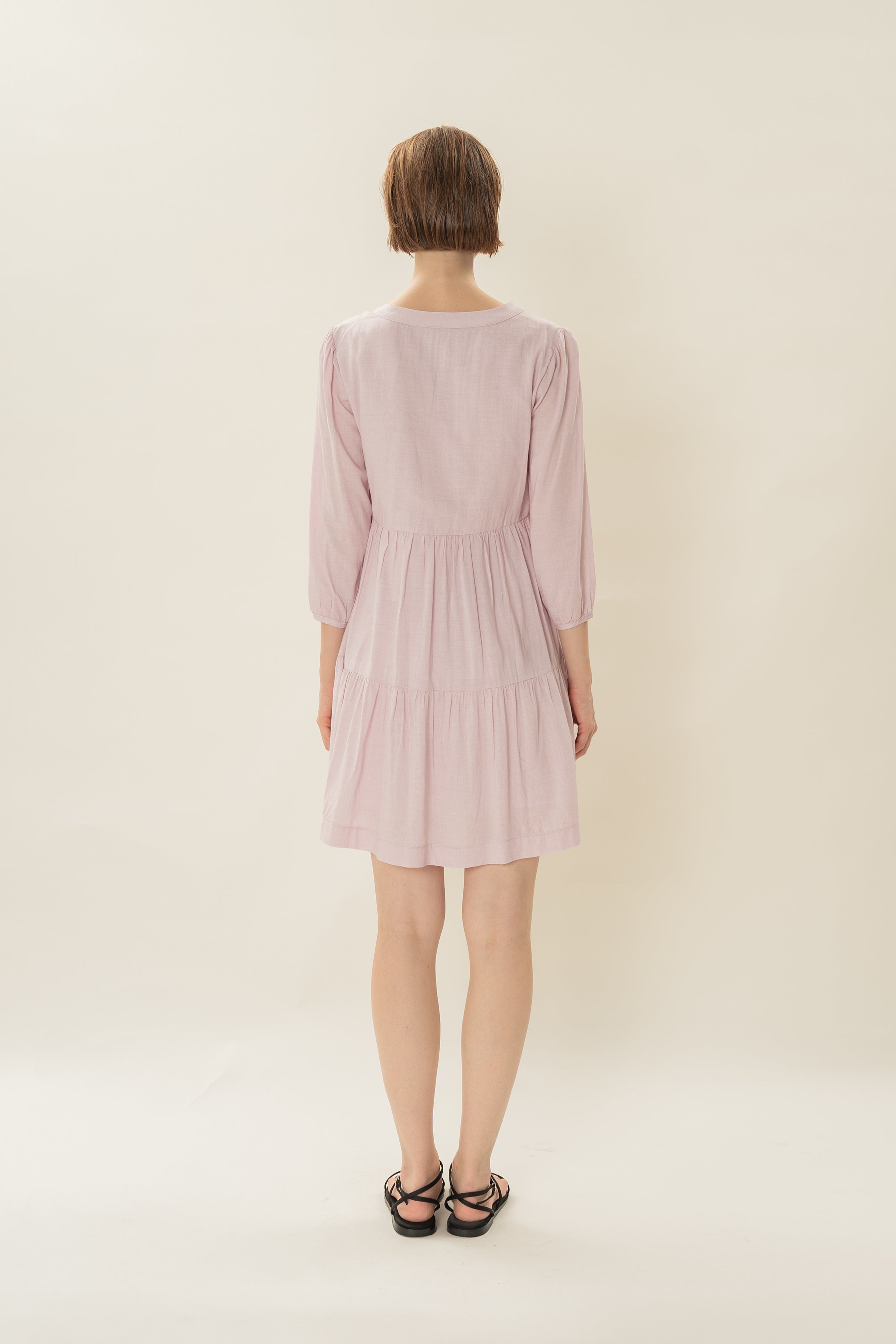 Linen Blend Tiered Dress in Pale Pink