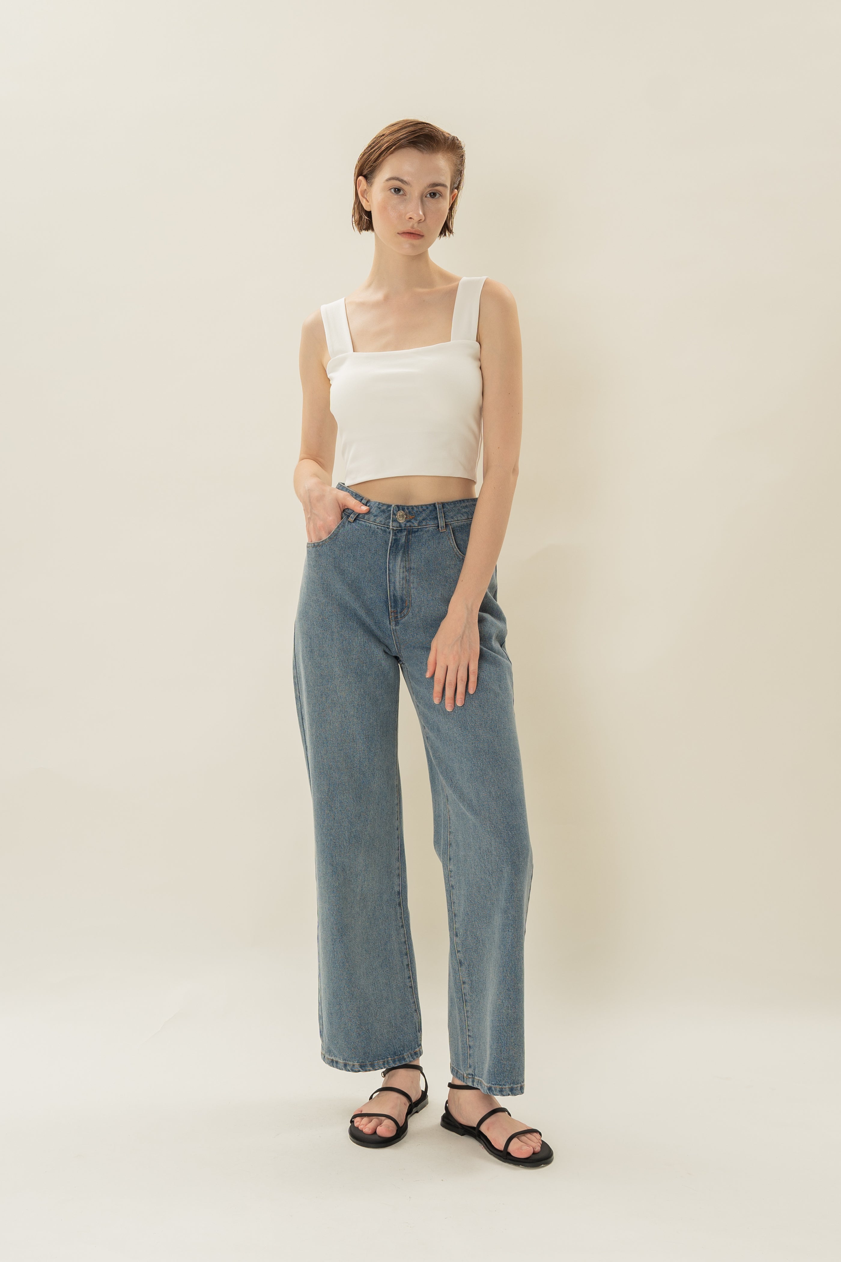 Padded Straight Neck Tank in White