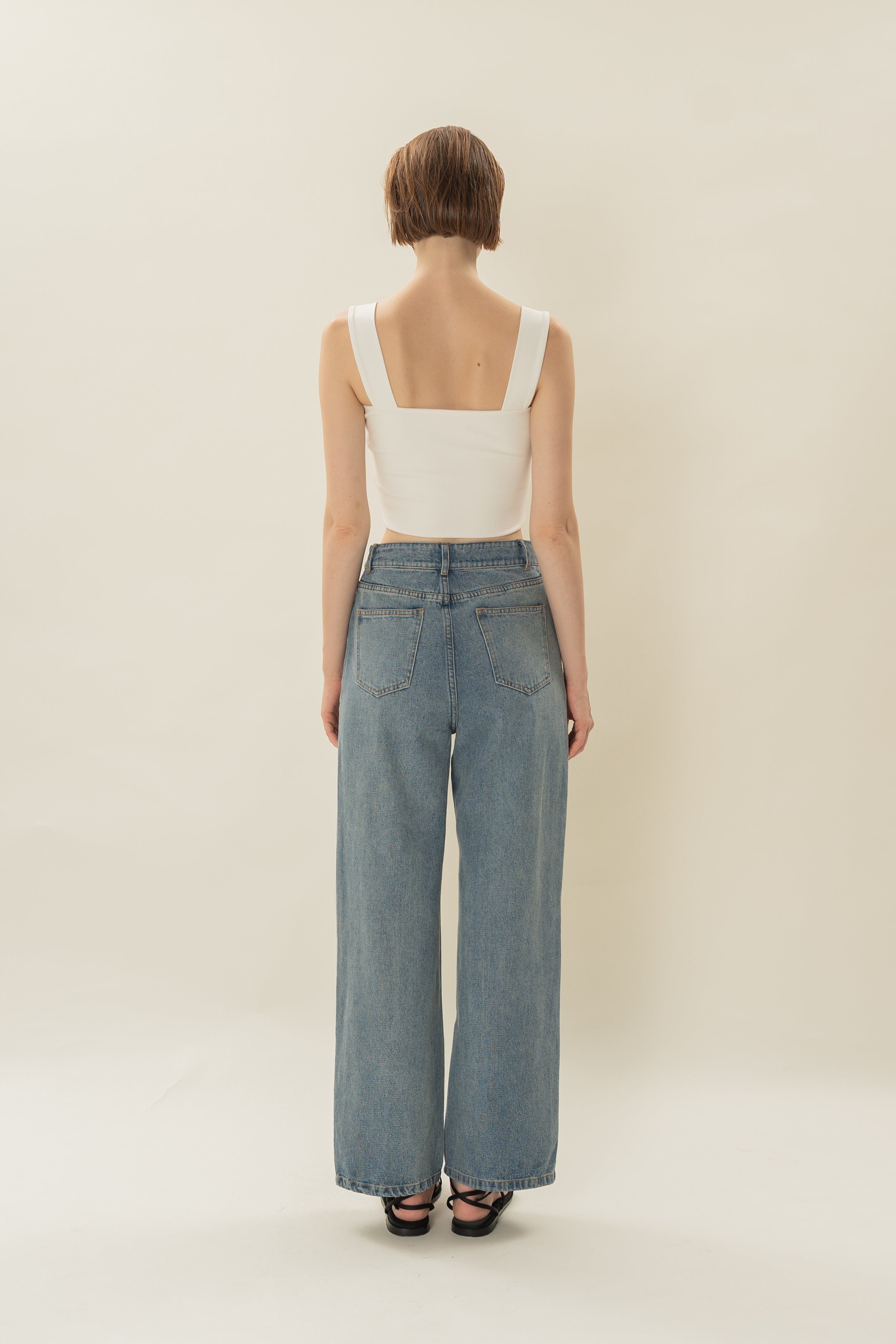 Padded Straight Neck Tank in White