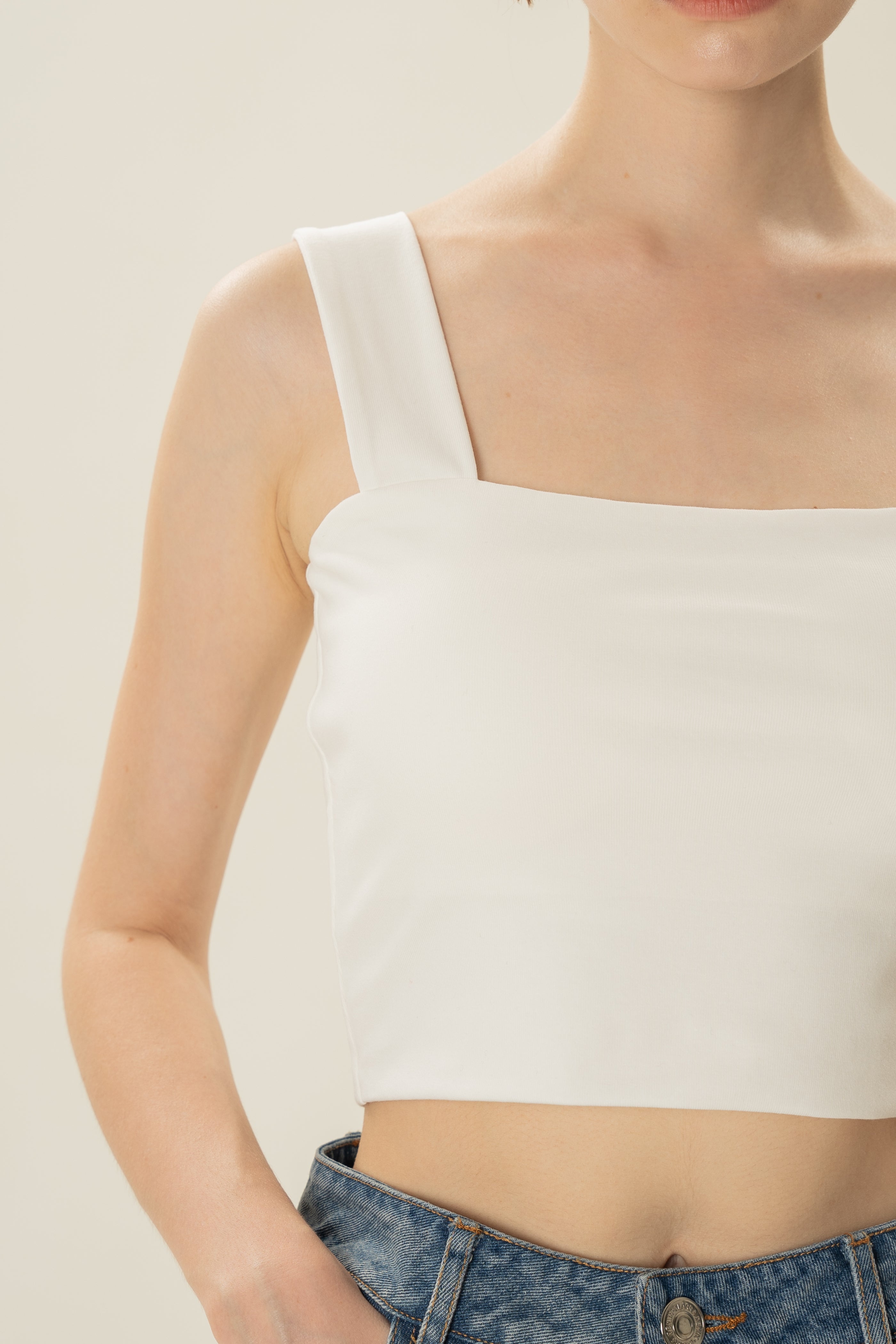 Padded Straight Neck Tank in White