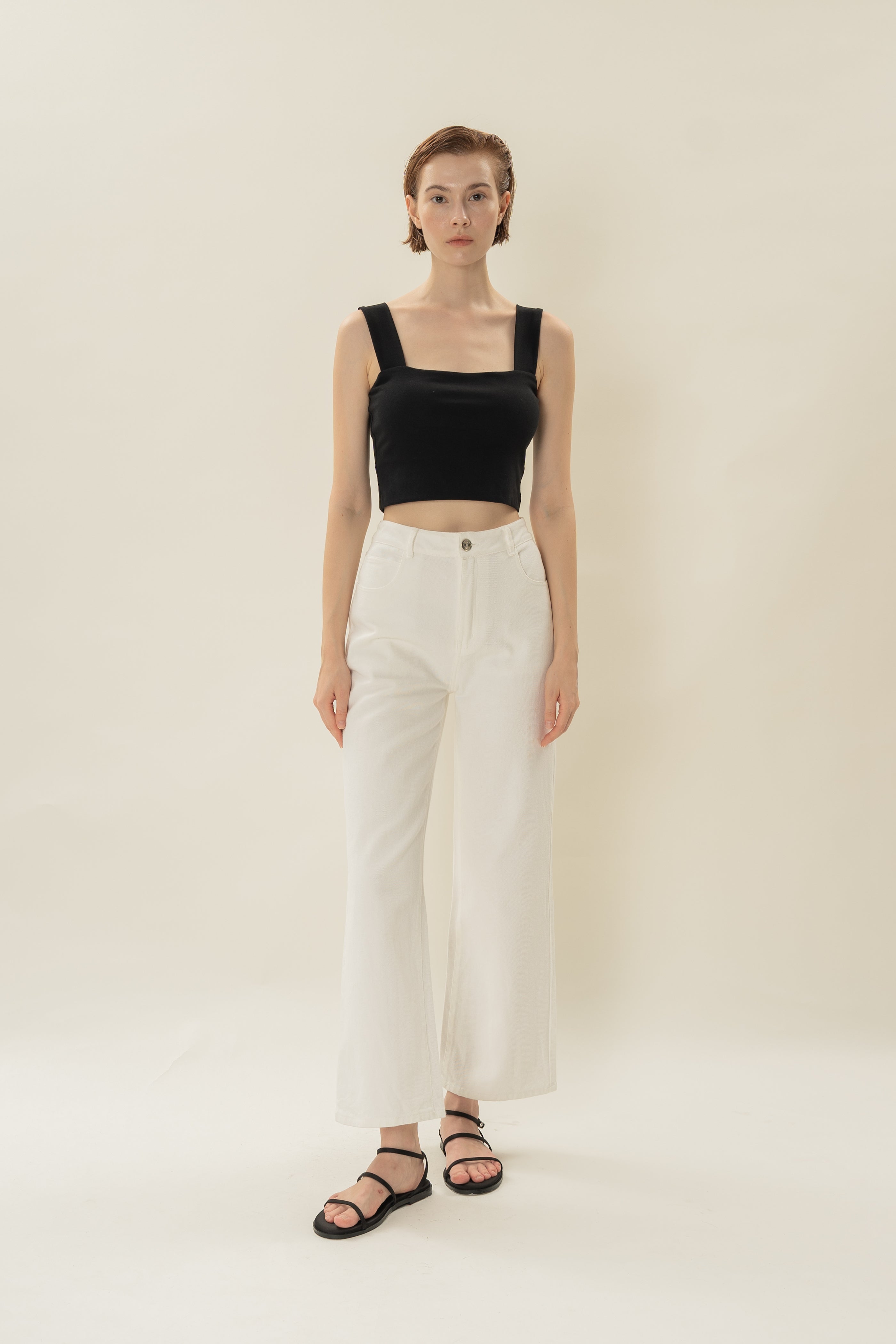 Padded Straight Neck Tank in Black