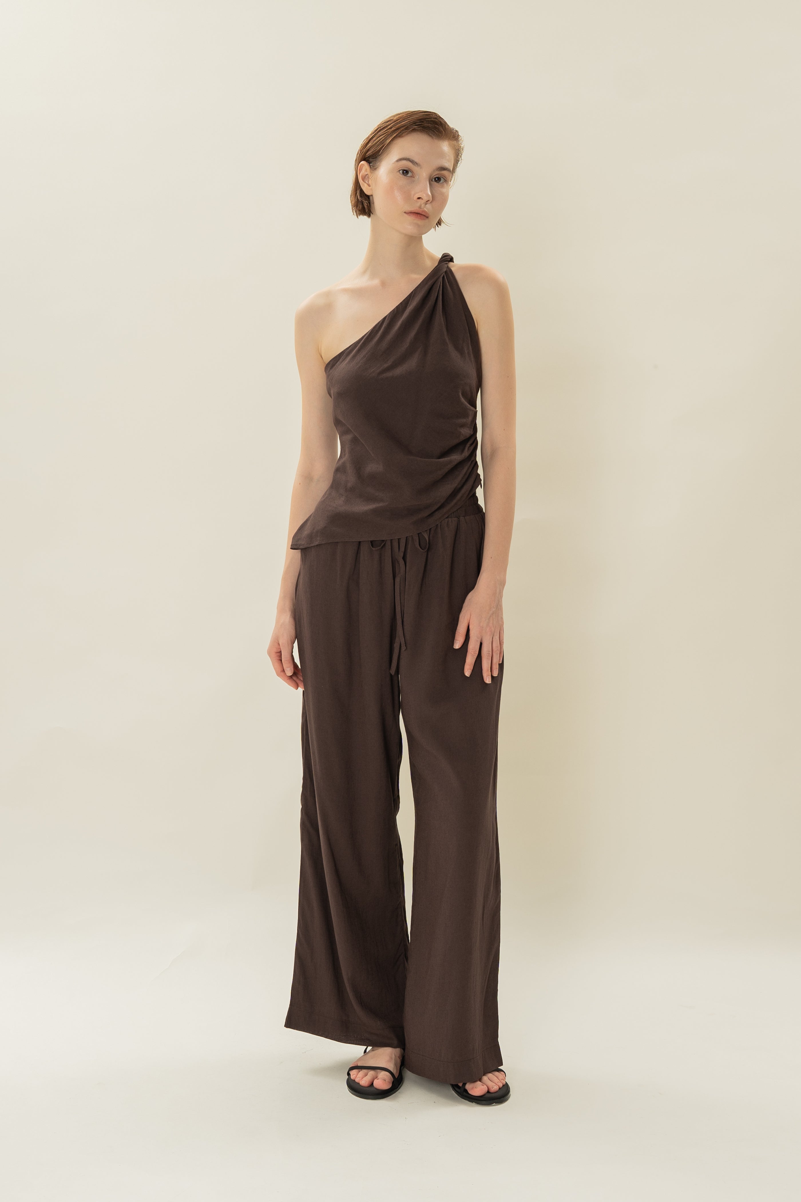 Draped Twist Knot Top in Umber