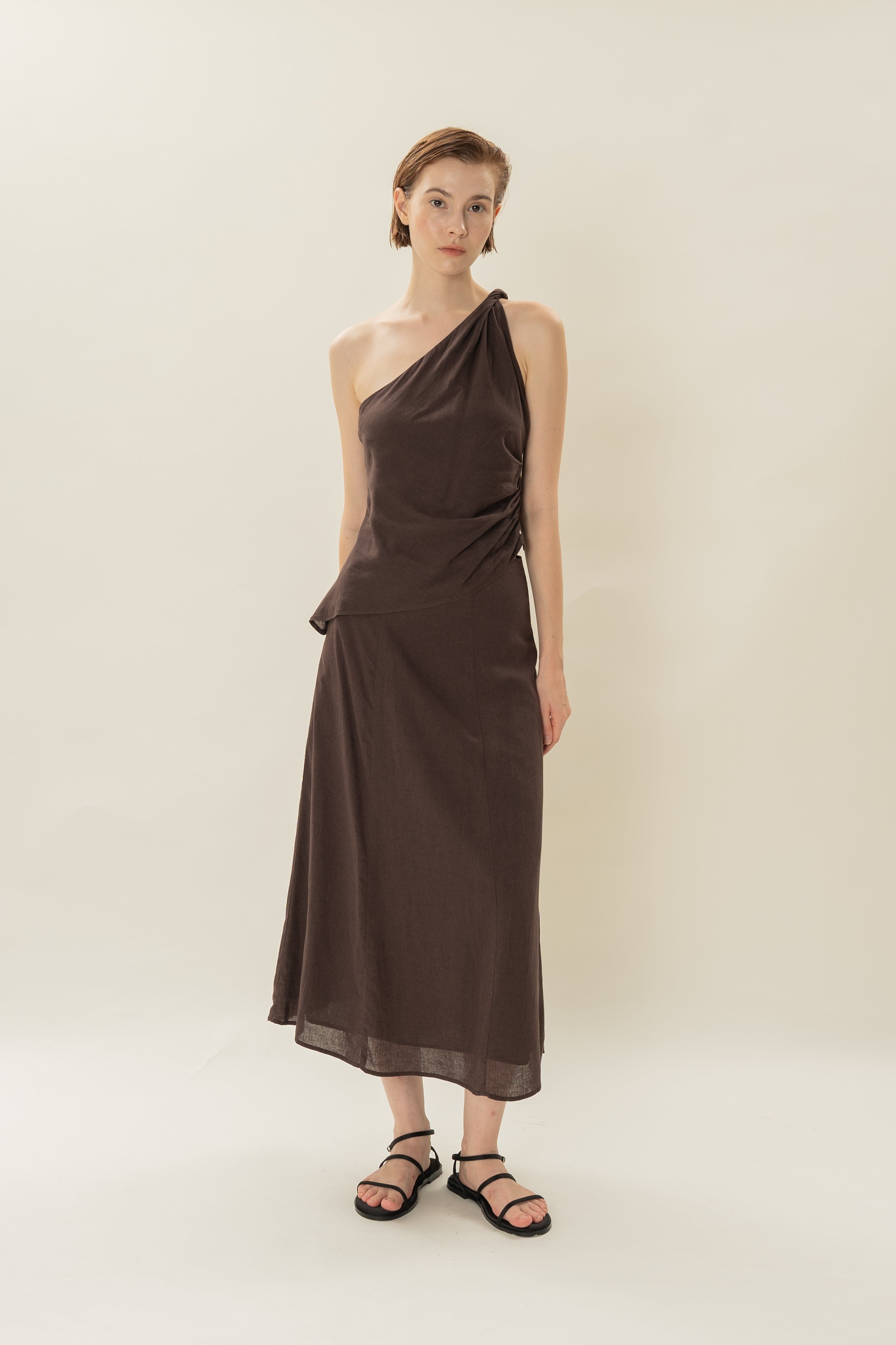 Linen A-Line Skirt in Umber