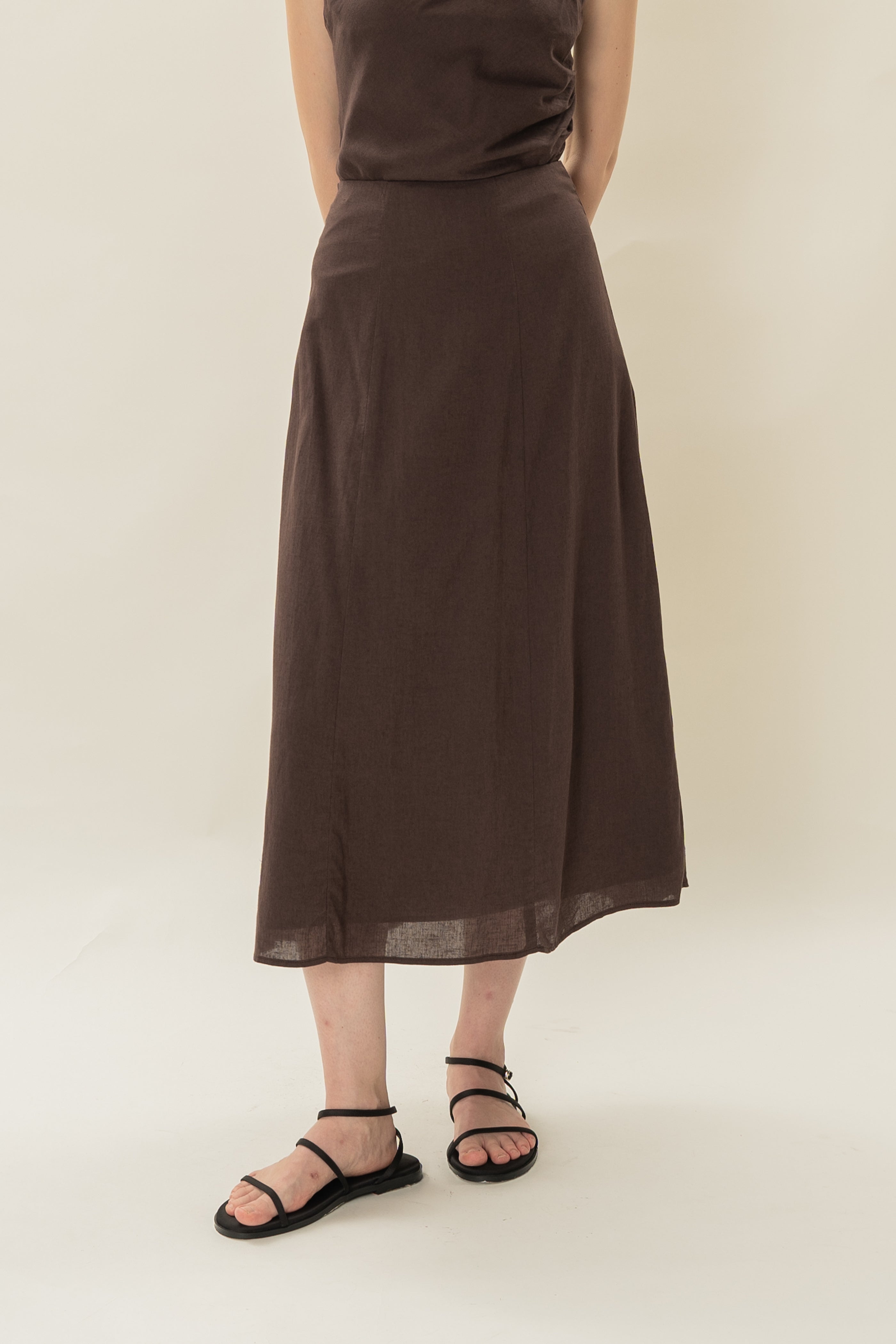 Linen A-Line Skirt in Umber
