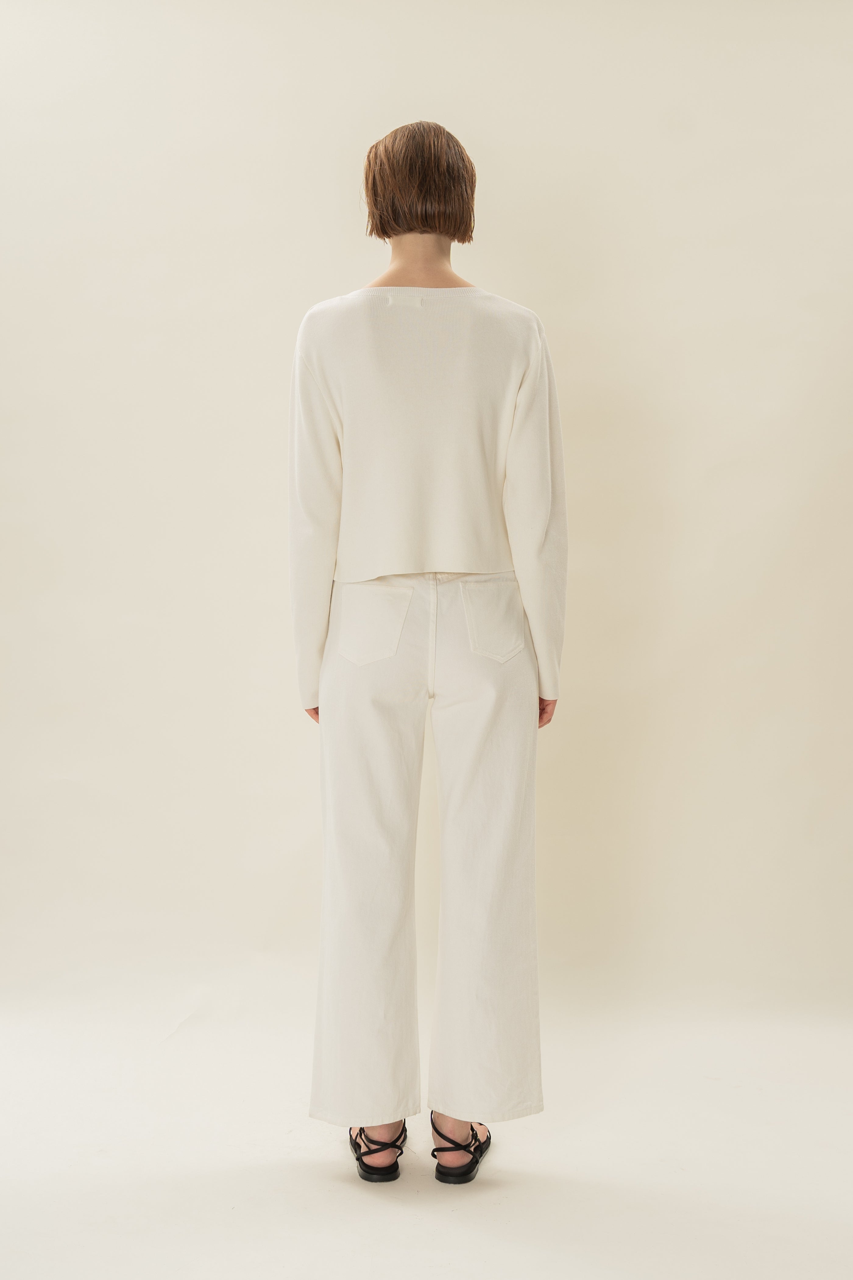 Round-Neck Knitted Cardigan in White