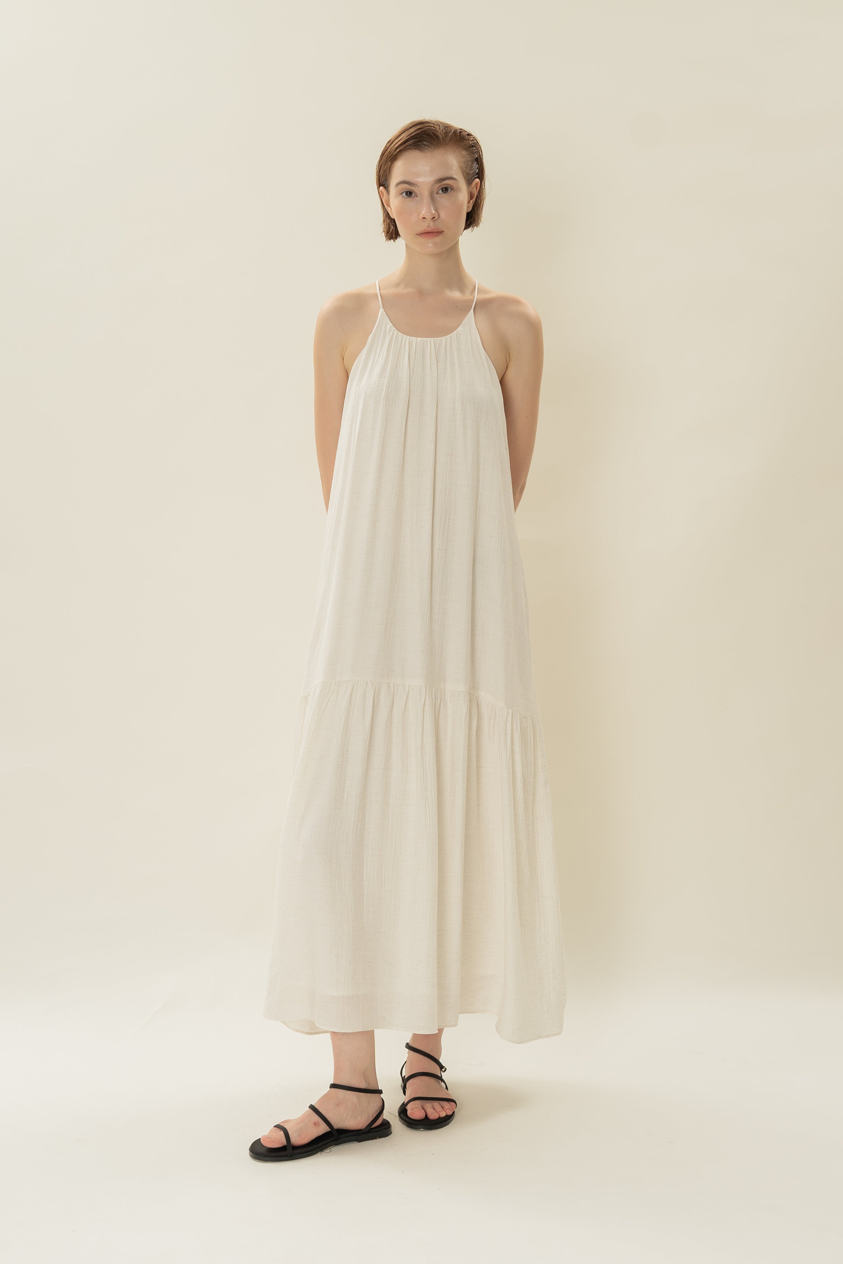 Gathered Halter Tiered Dress in Ivory