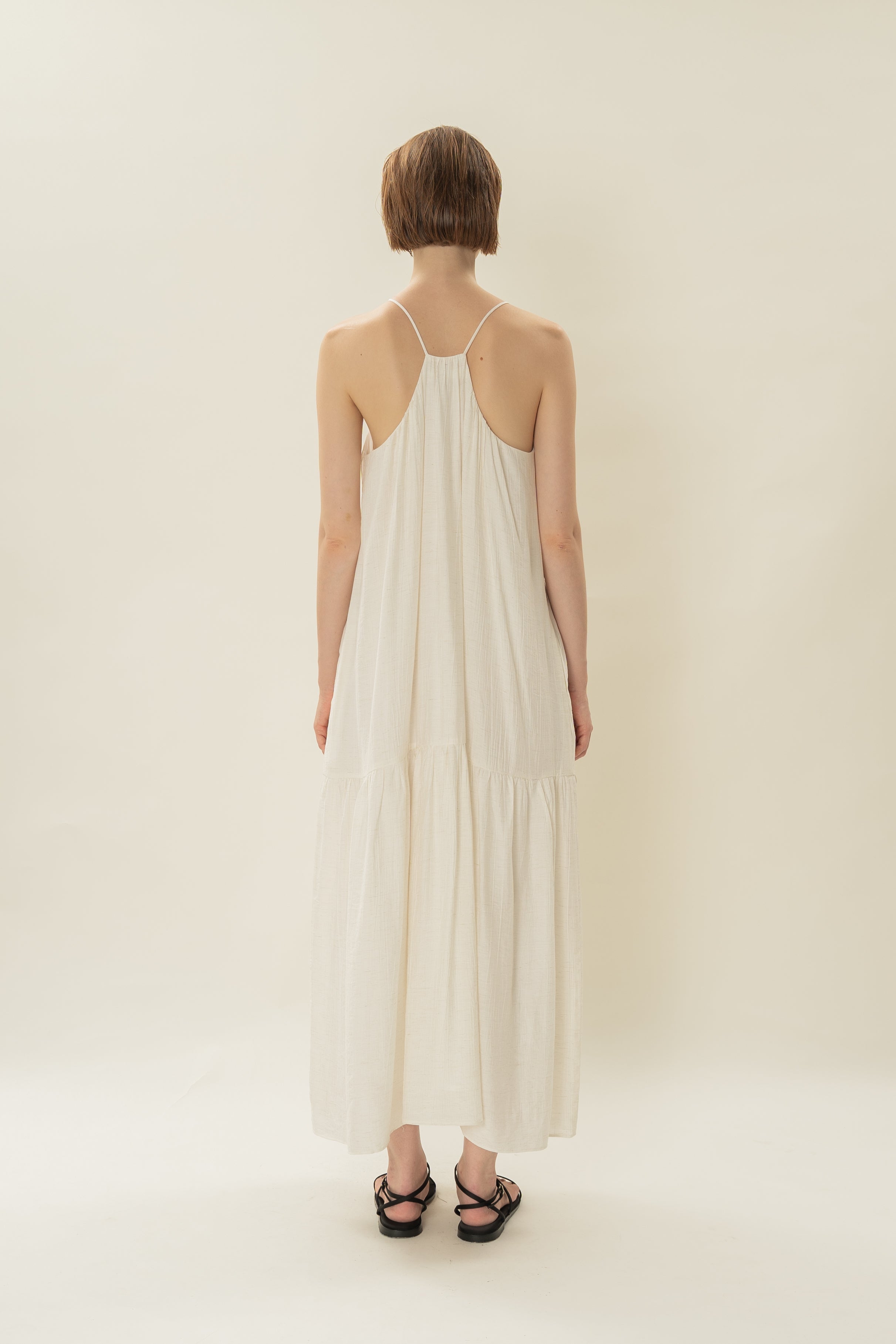 Gathered Halter Tiered Dress in Ivory