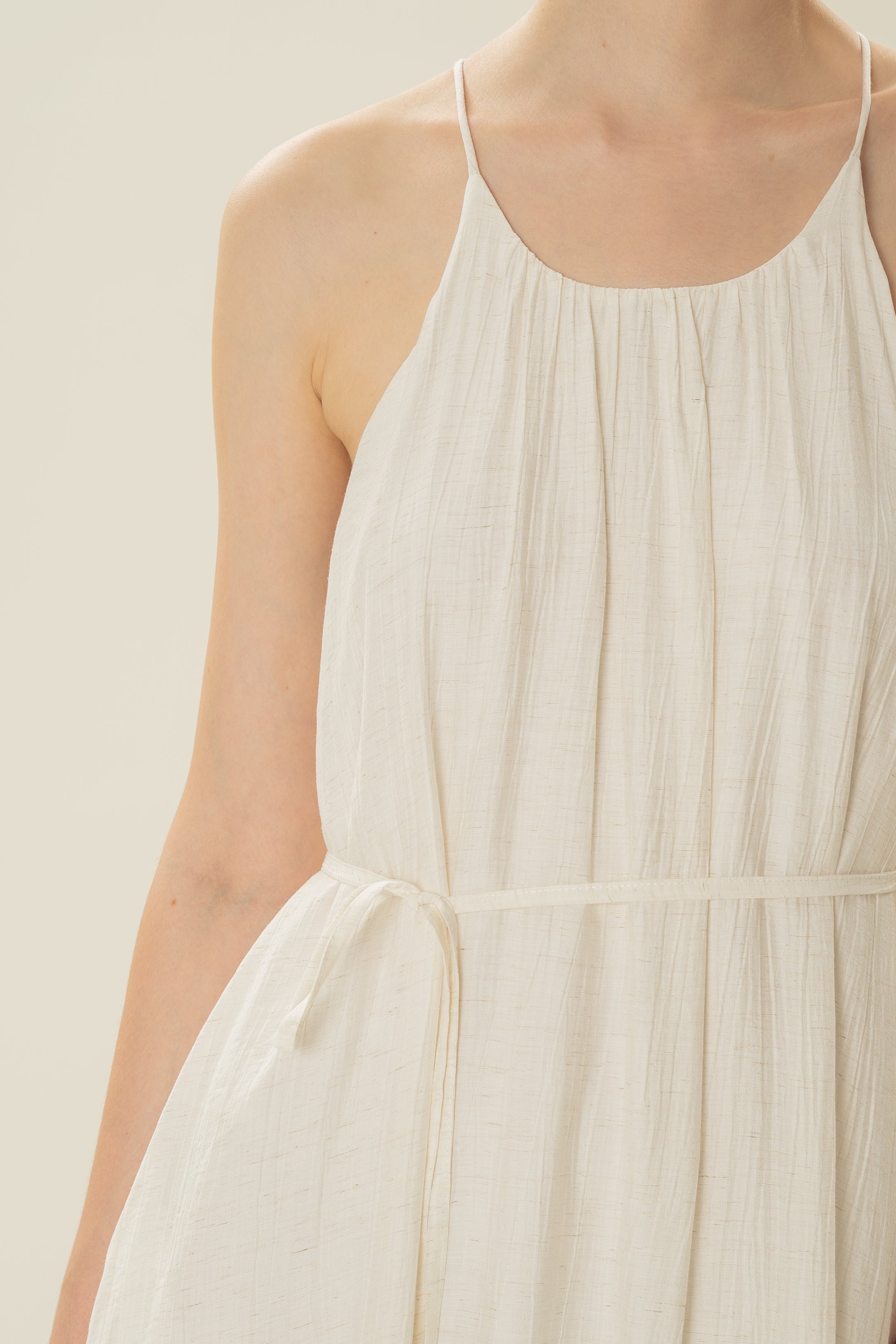 Gathered Halter Tiered Dress in Ivory