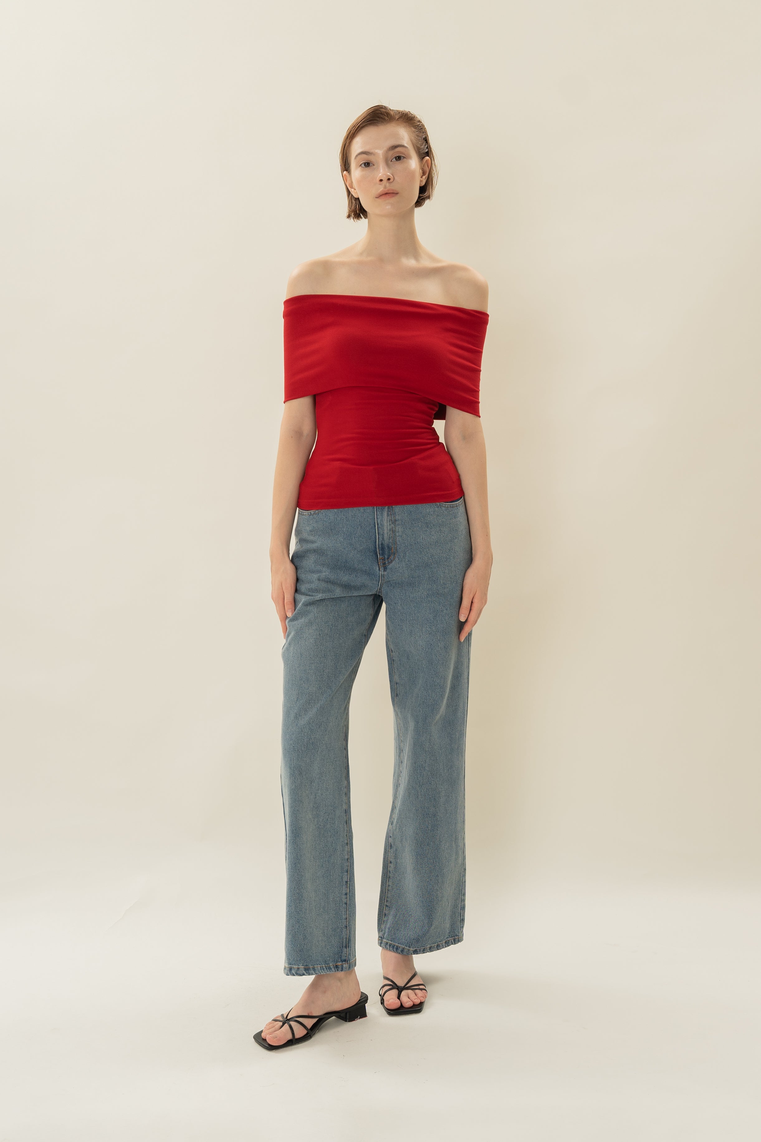 Padded Off Shoulder Wrap Top in Red