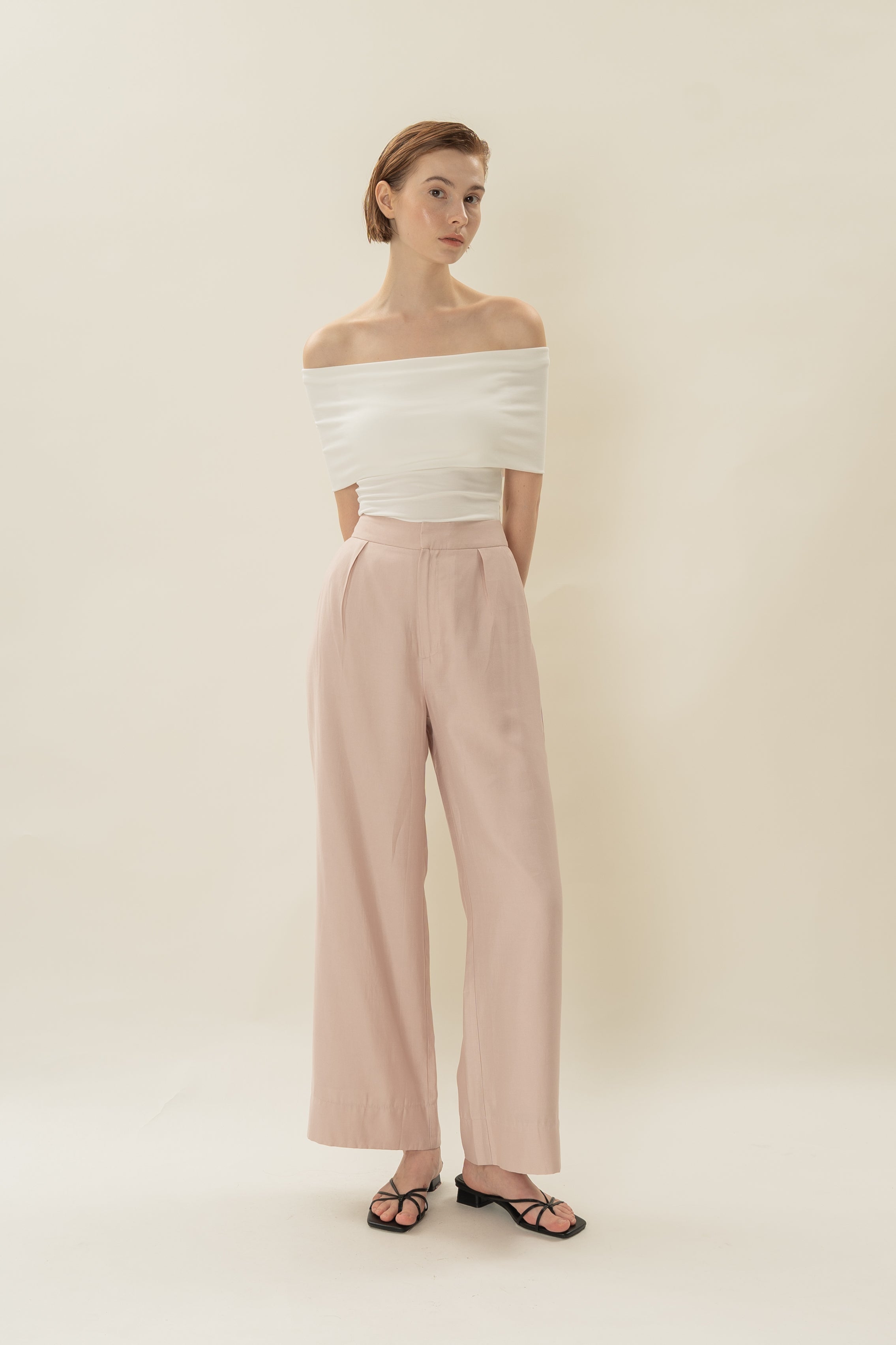 Classic Pleated Trousers in Petal Pink