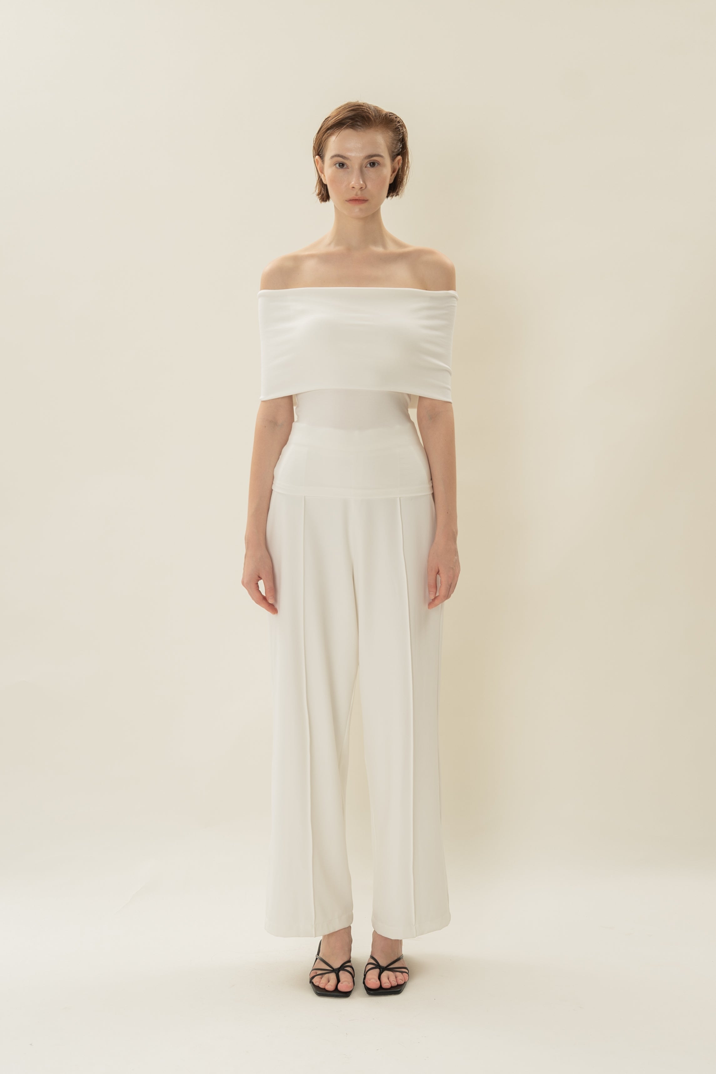 Padded Off Shoulder Wrap Top in White