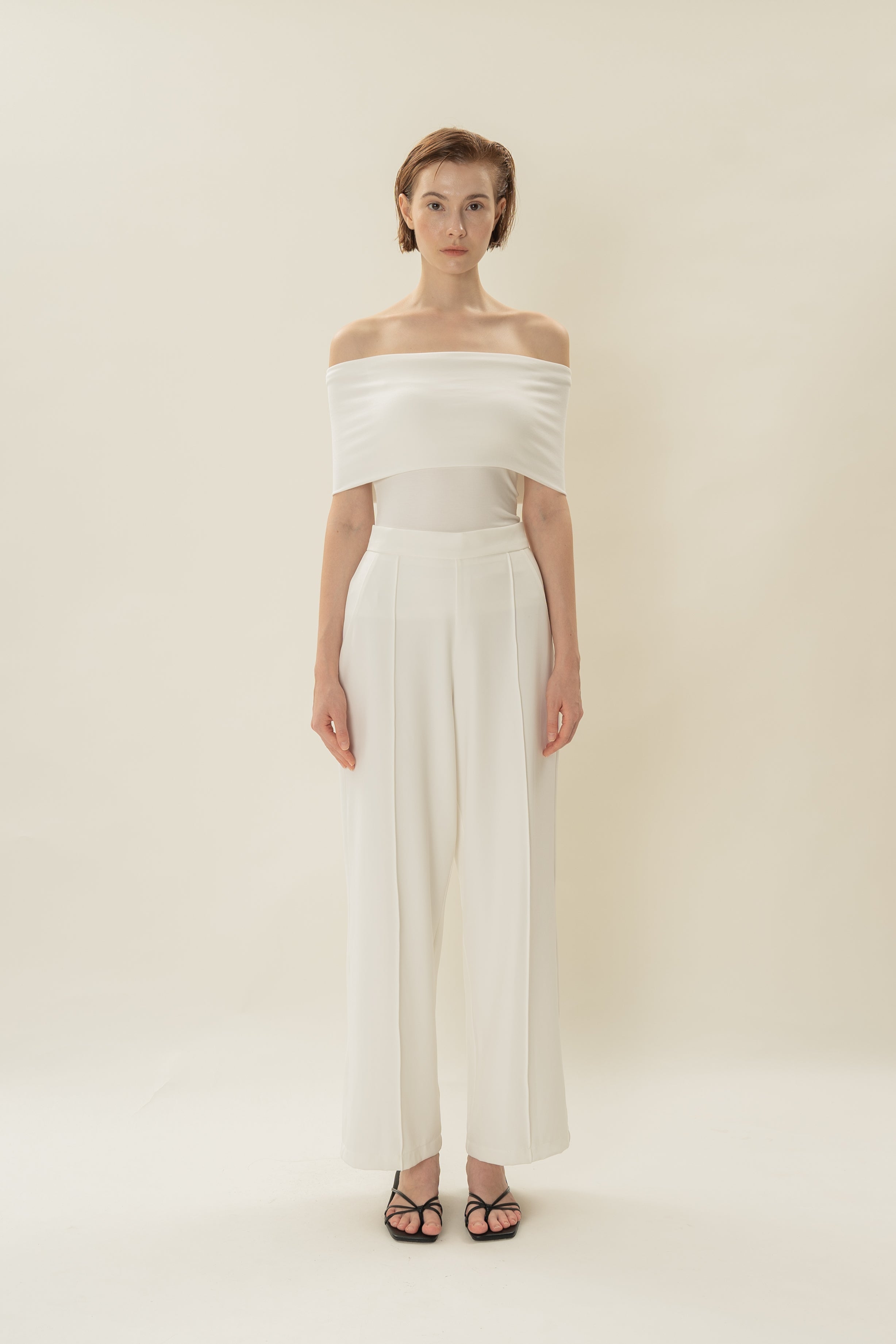 Padded Off Shoulder Wrap Top in White