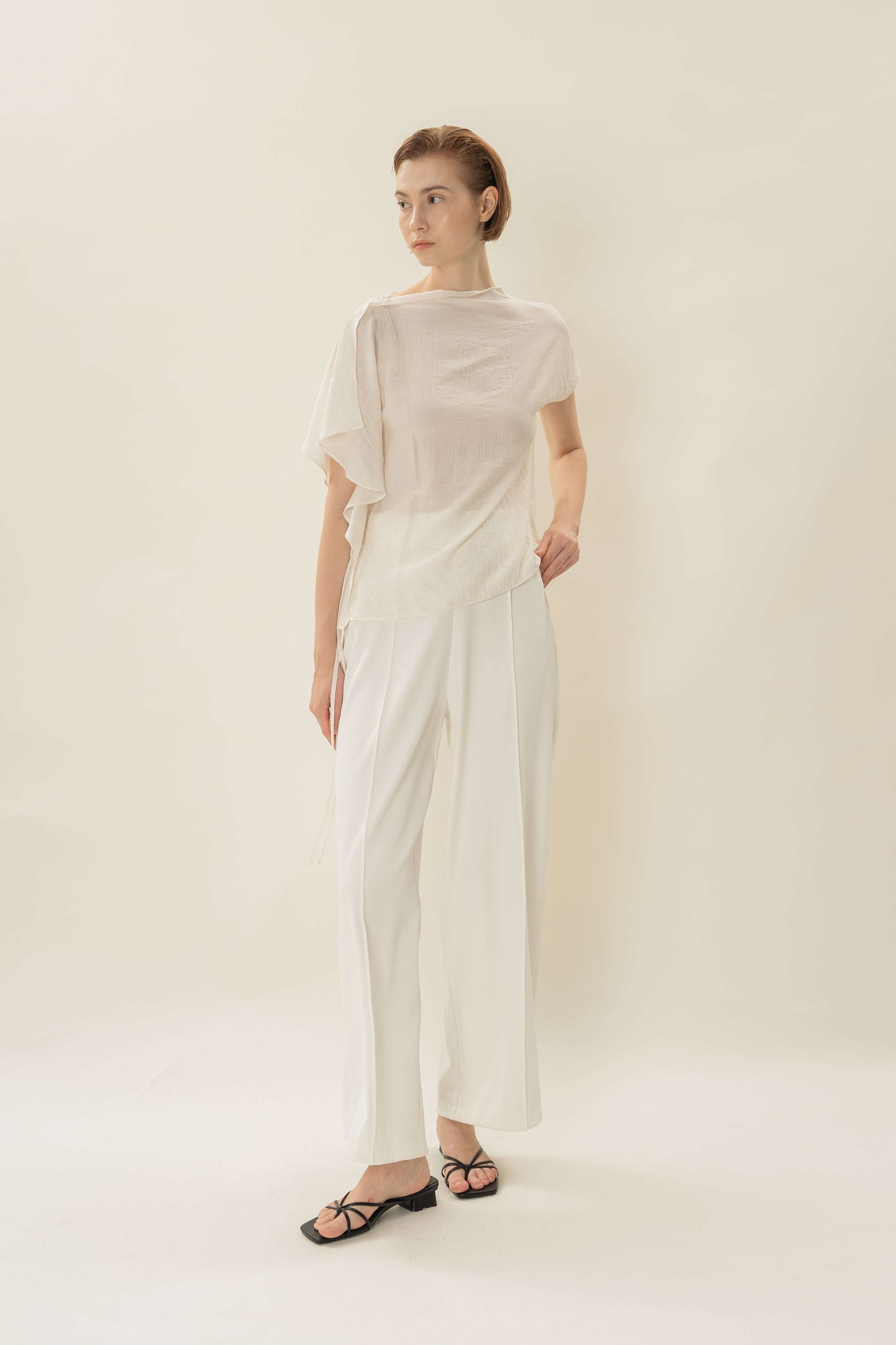 Asymmetrical Draped Top in Ivory