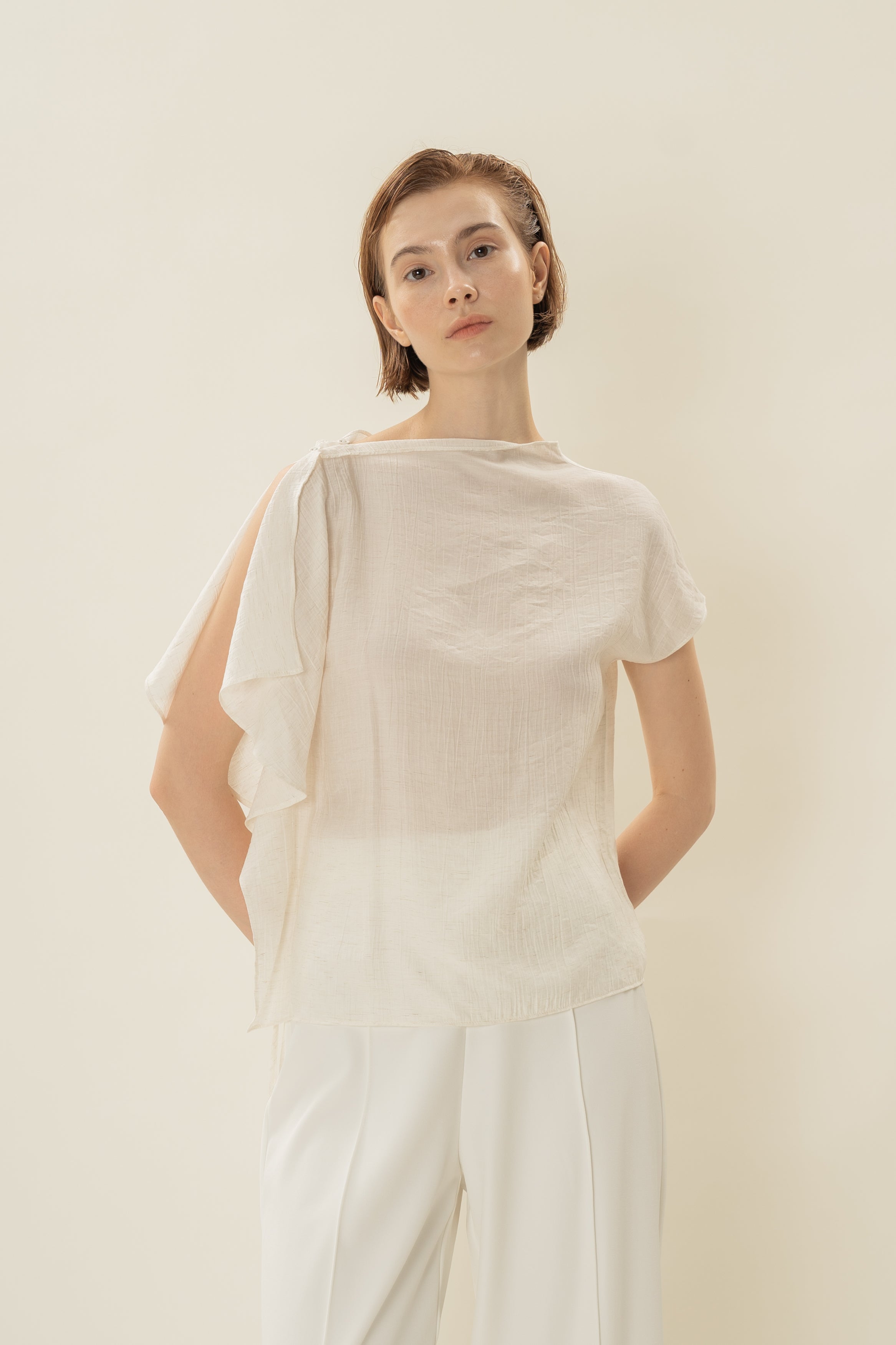 Asymmetrical Draped Top in Ivory