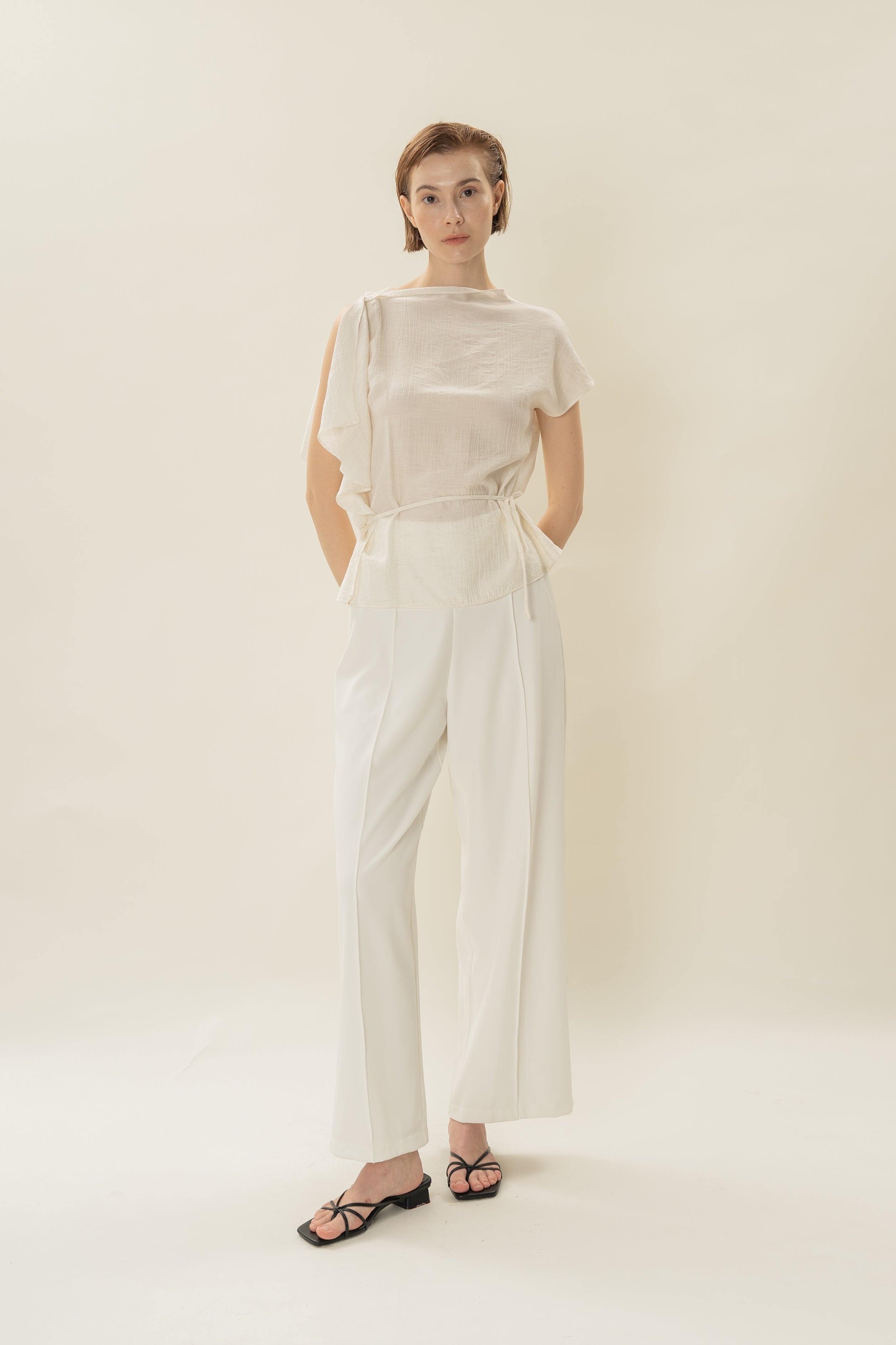 Asymmetrical Draped Top in Ivory