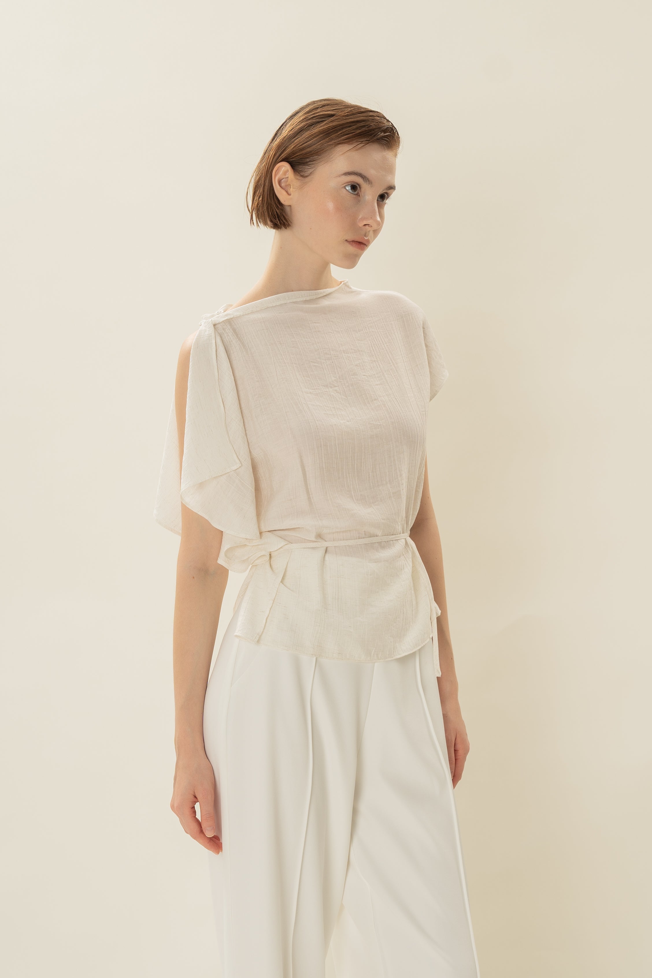 Asymmetrical Draped Top in Ivory