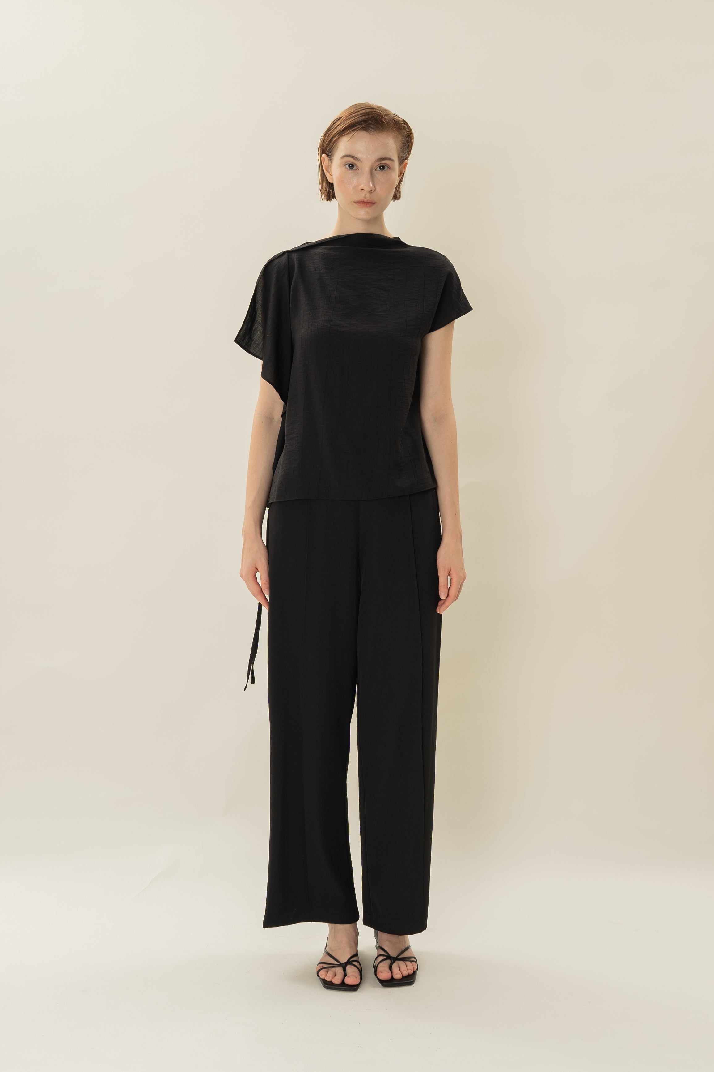 Asymmetrical Draped Top in Black