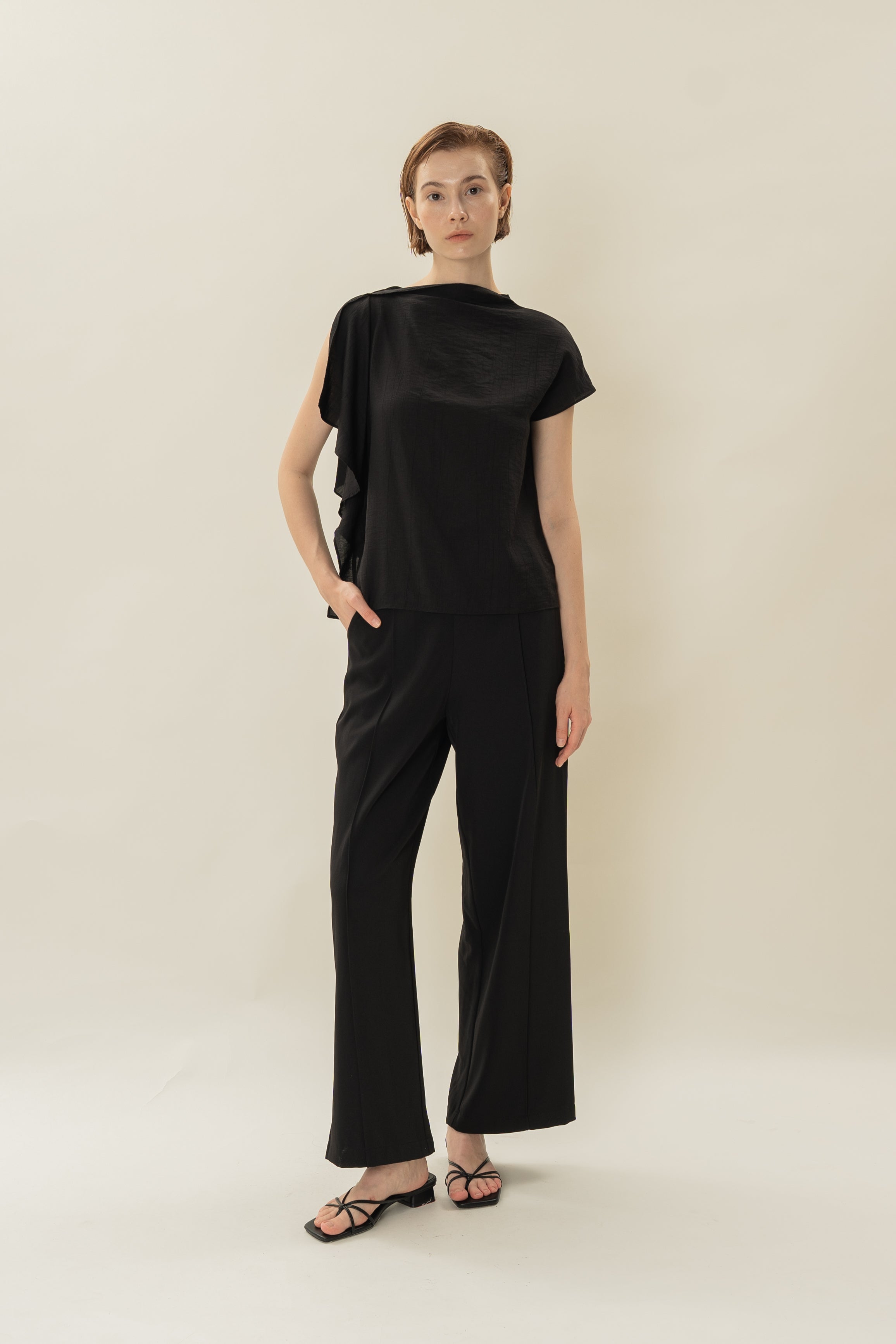 Asymmetrical Draped Top in Black