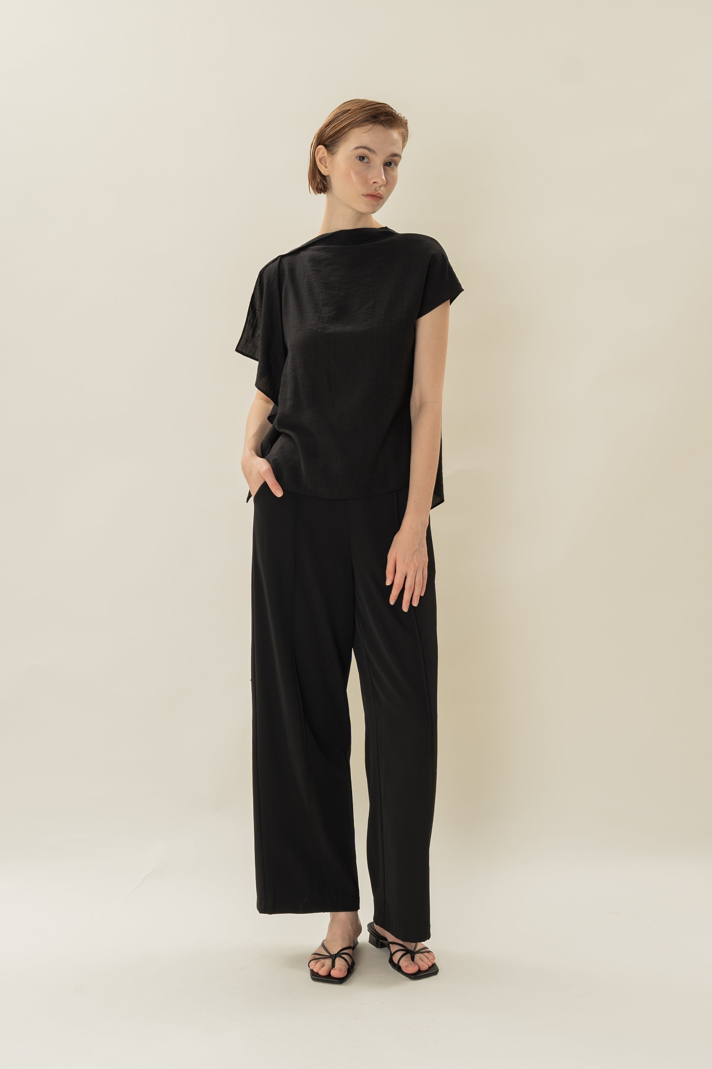 Asymmetrical Draped Top in Black