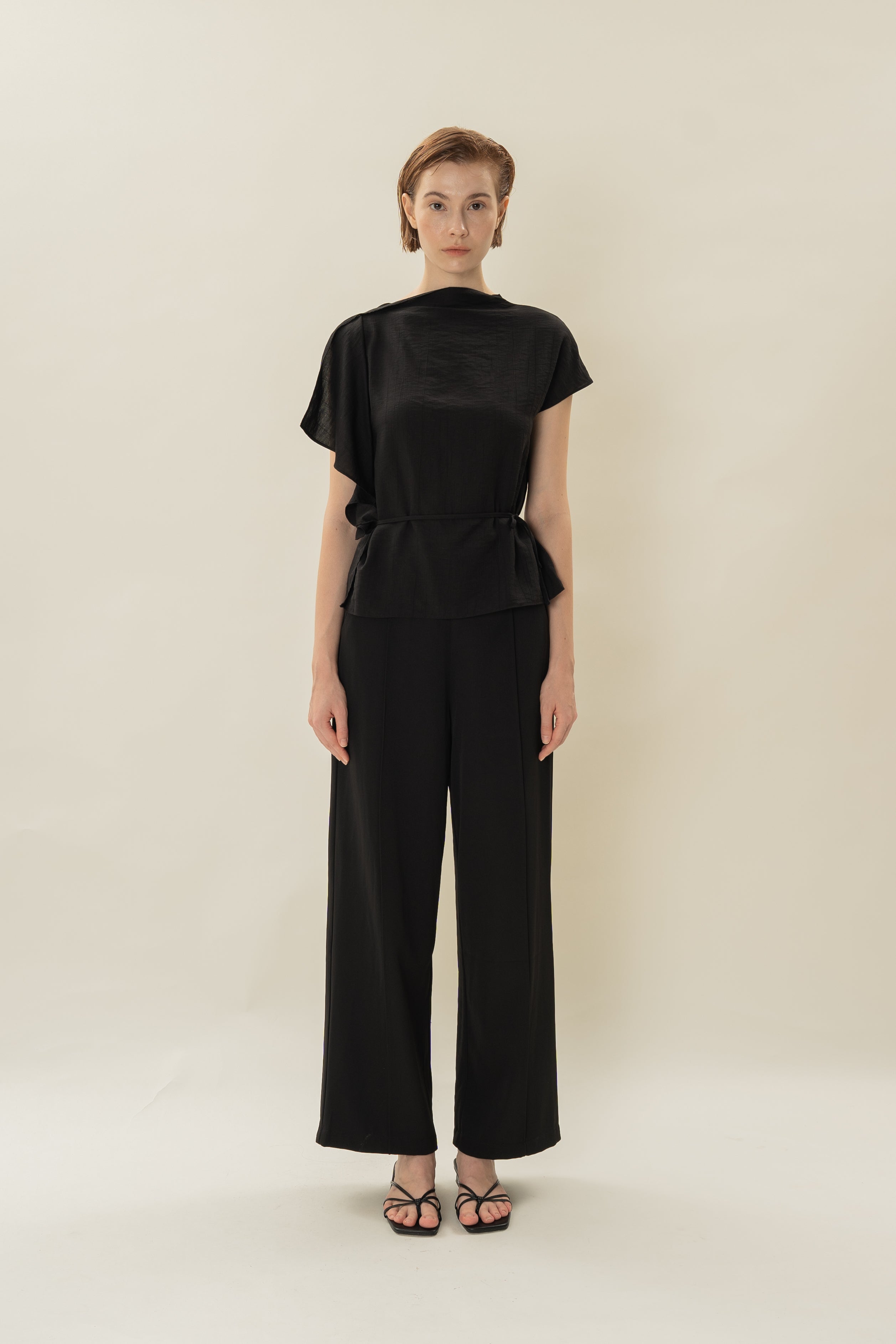 Asymmetrical Draped Top in Black