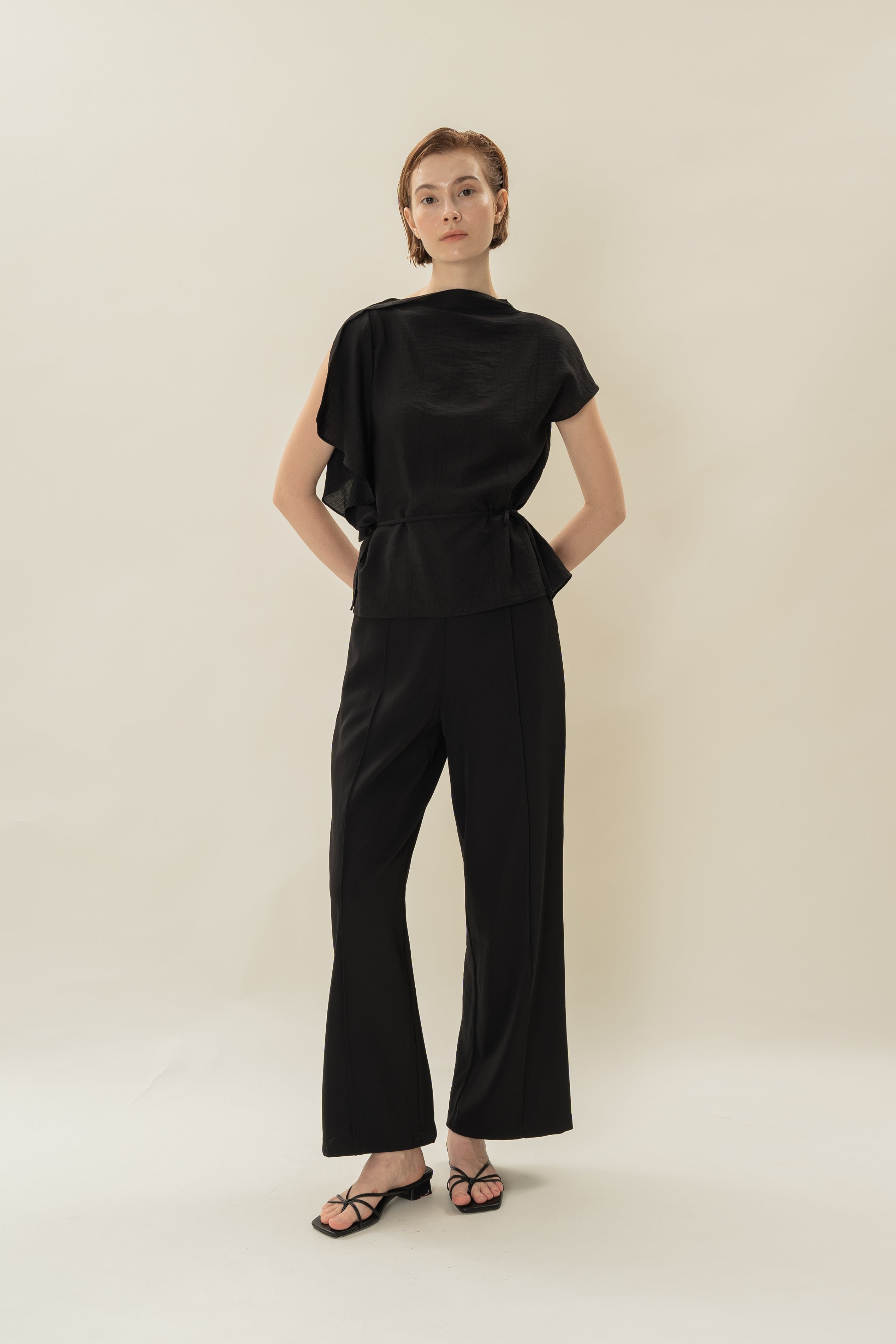 Asymmetrical Draped Top in Black