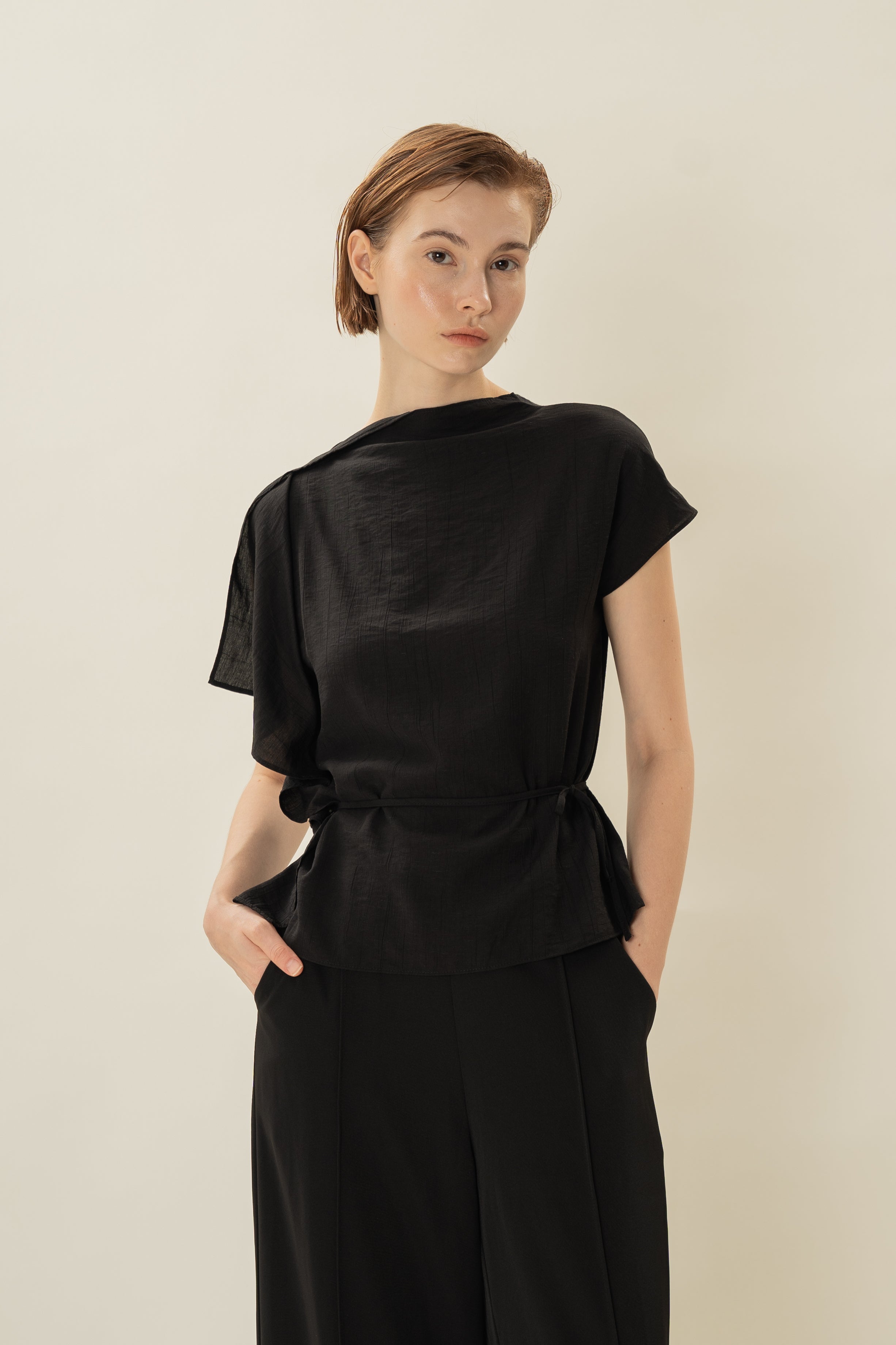 Asymmetrical Draped Top in Black