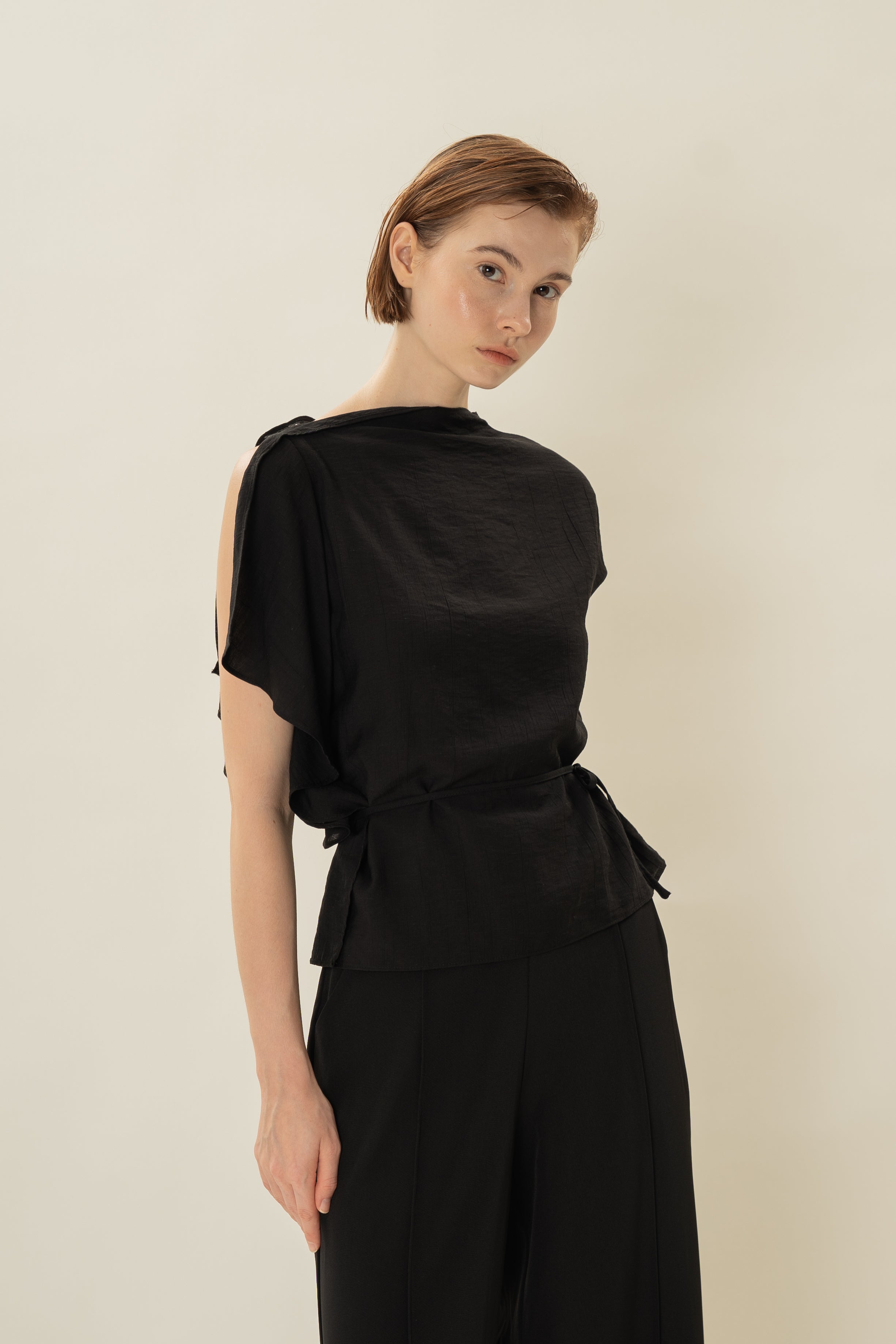 Asymmetrical Draped Top in Black