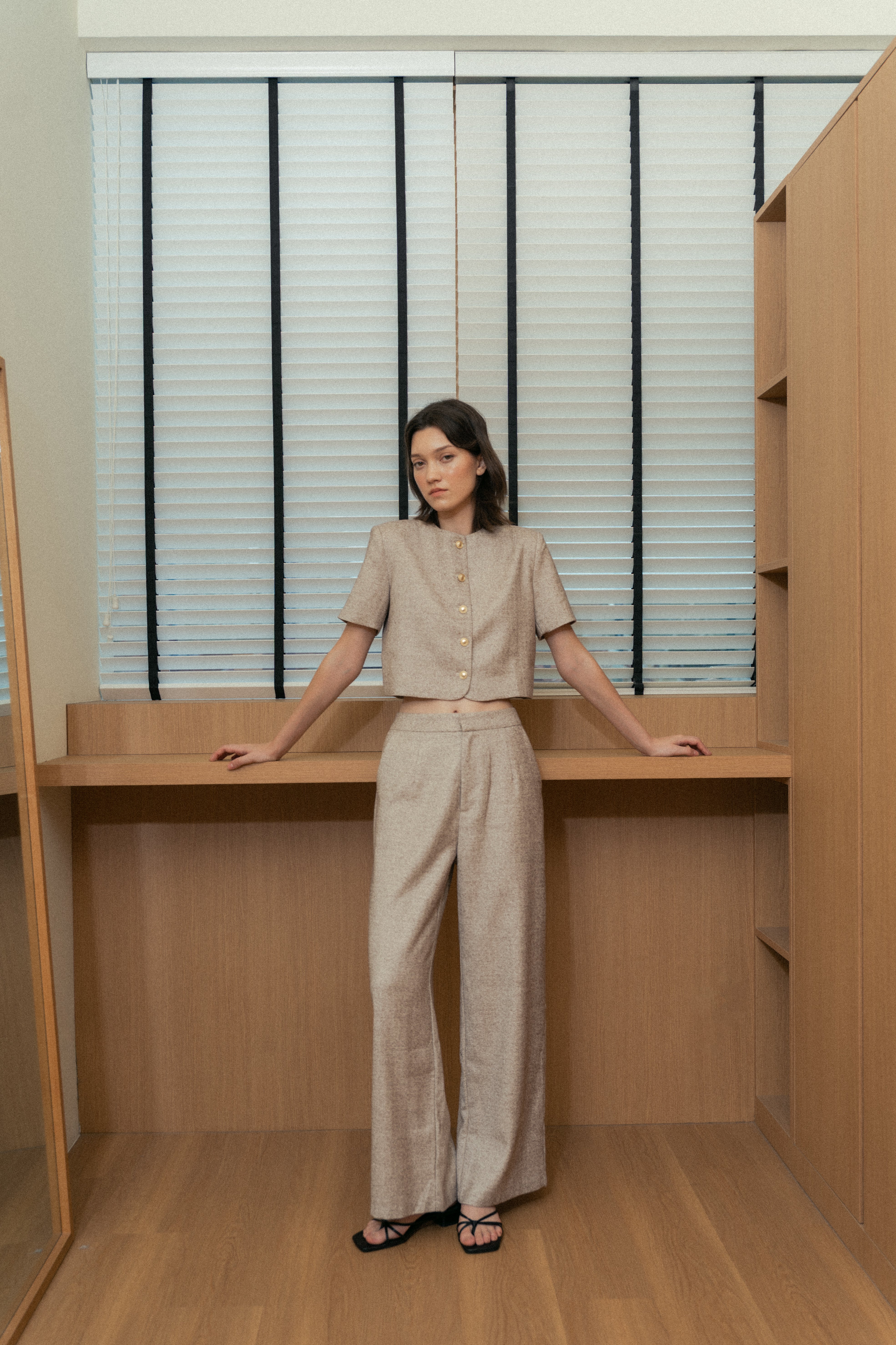 Textured Suiting Trousers in Beige