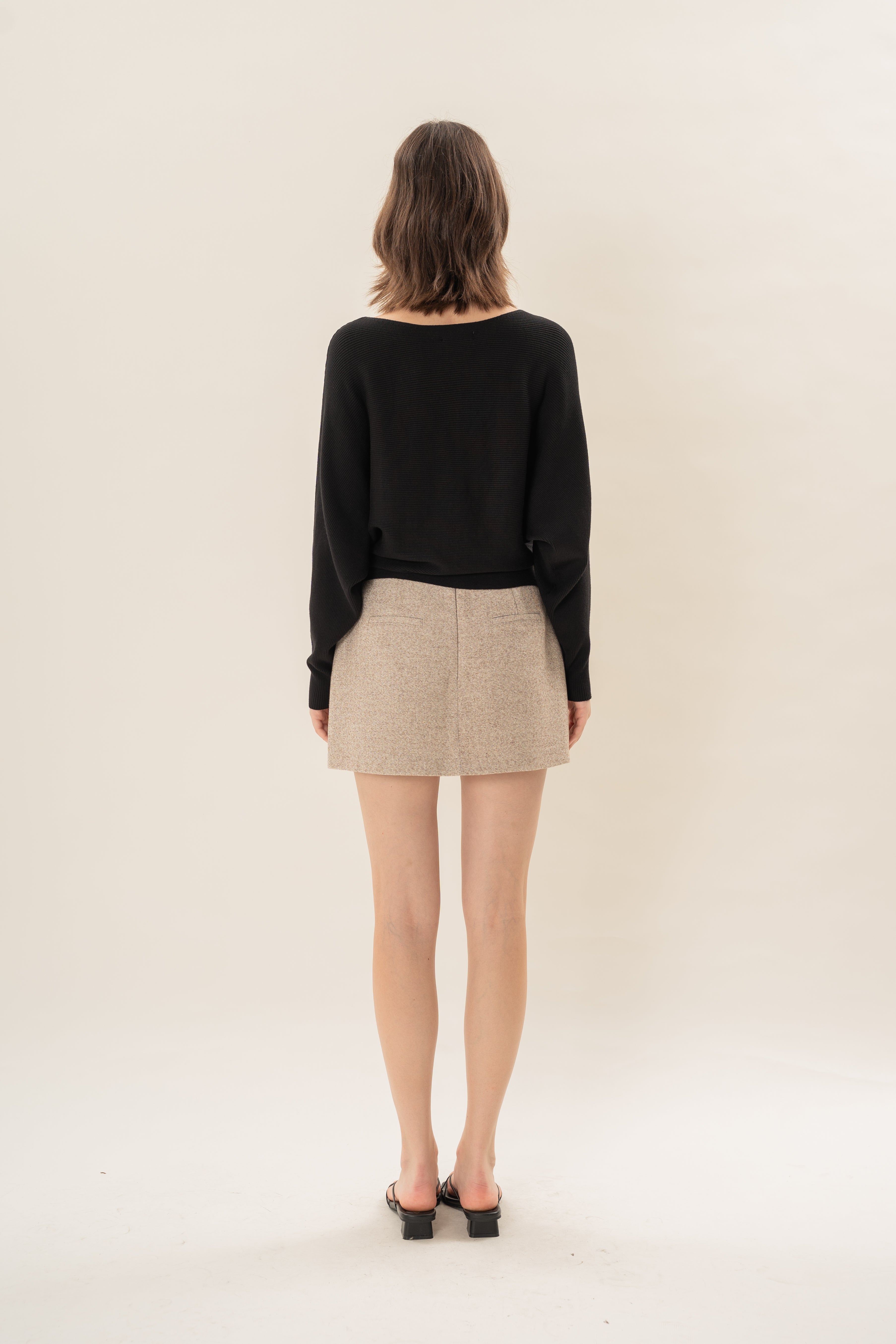 Boat Neck Knitted Long Sleeved Top in Black