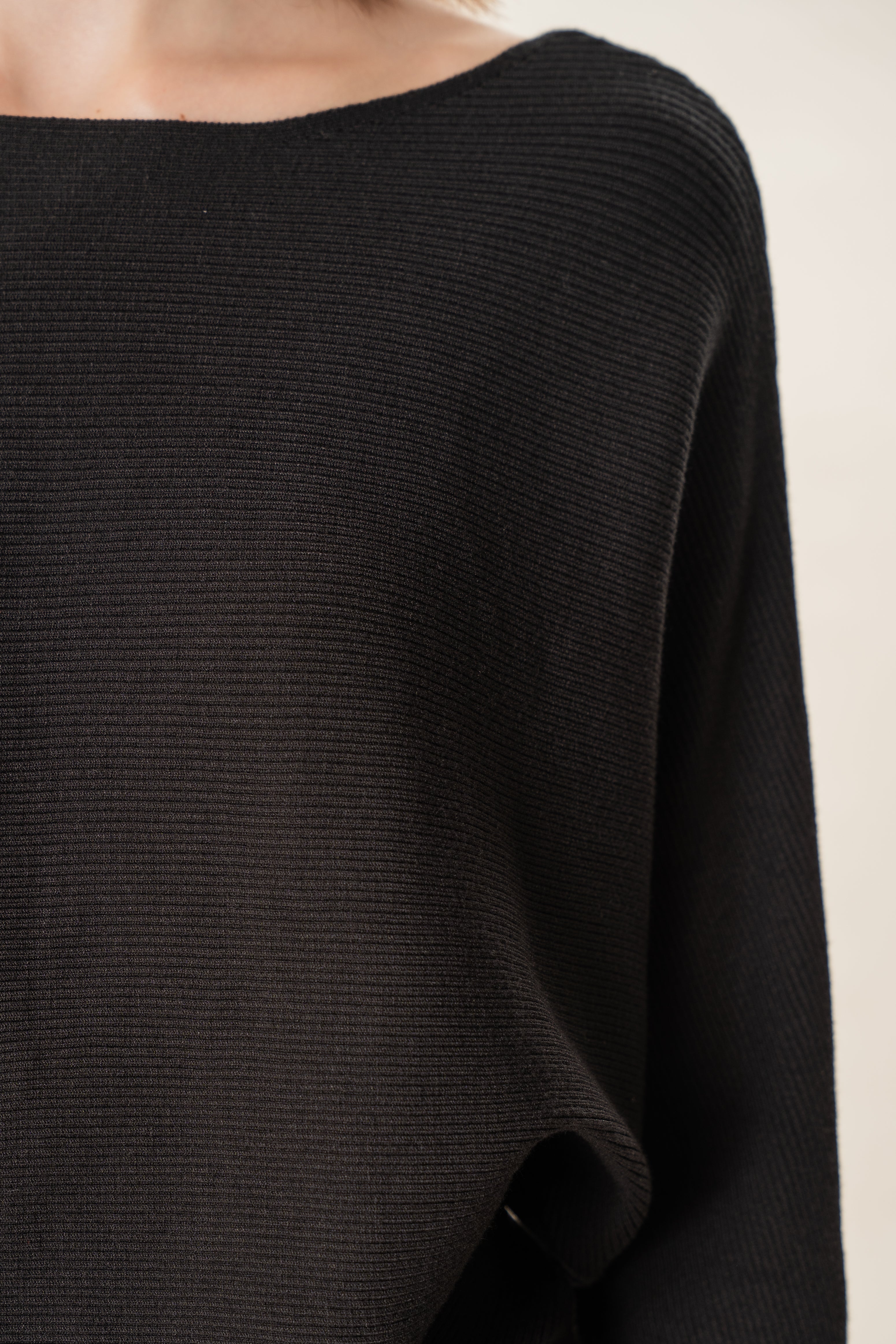 Boat Neck Knitted Long Sleeved Top in Black