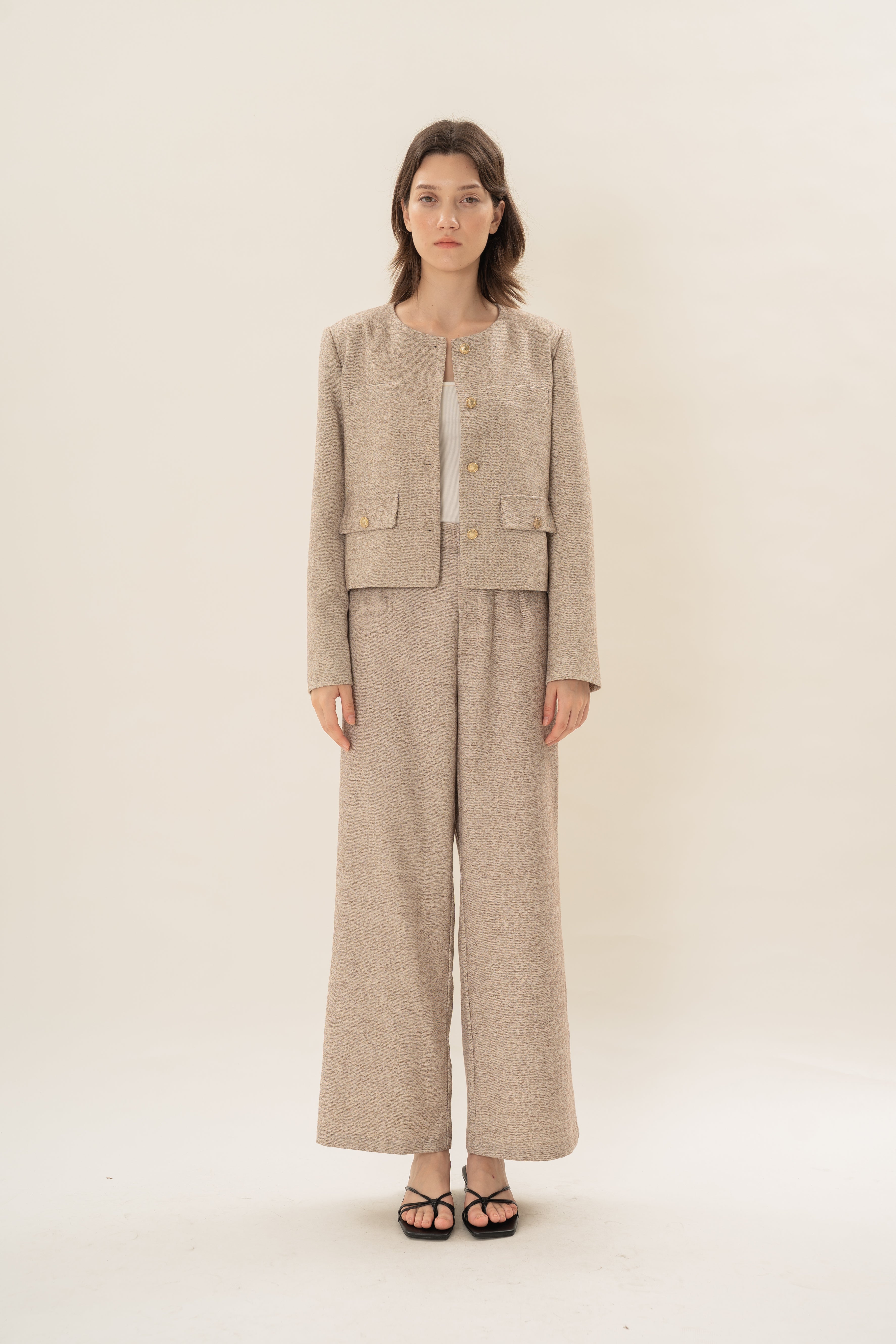 Textured Suiting Trousers in Beige