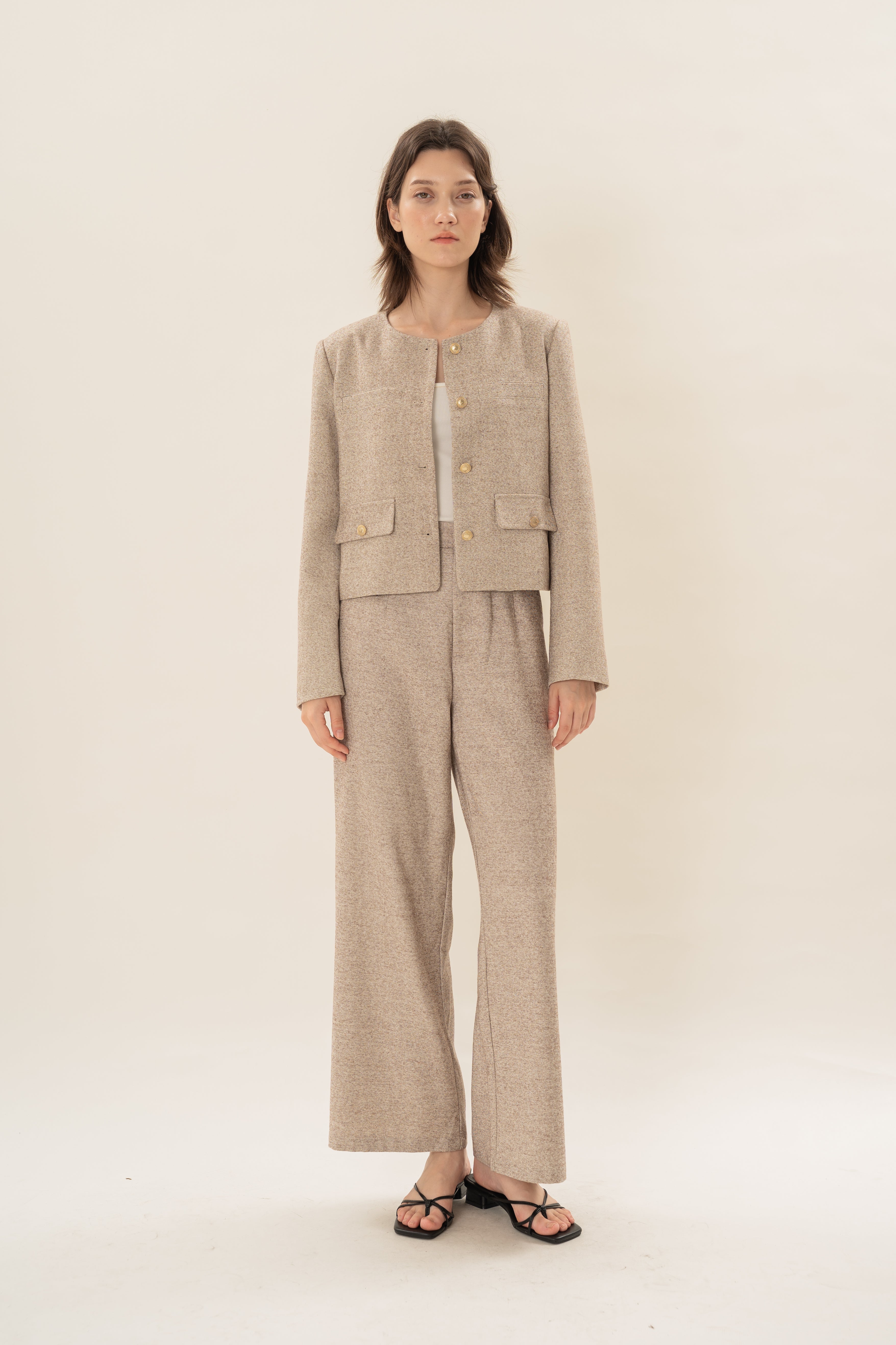Textured Suiting Trousers in Beige