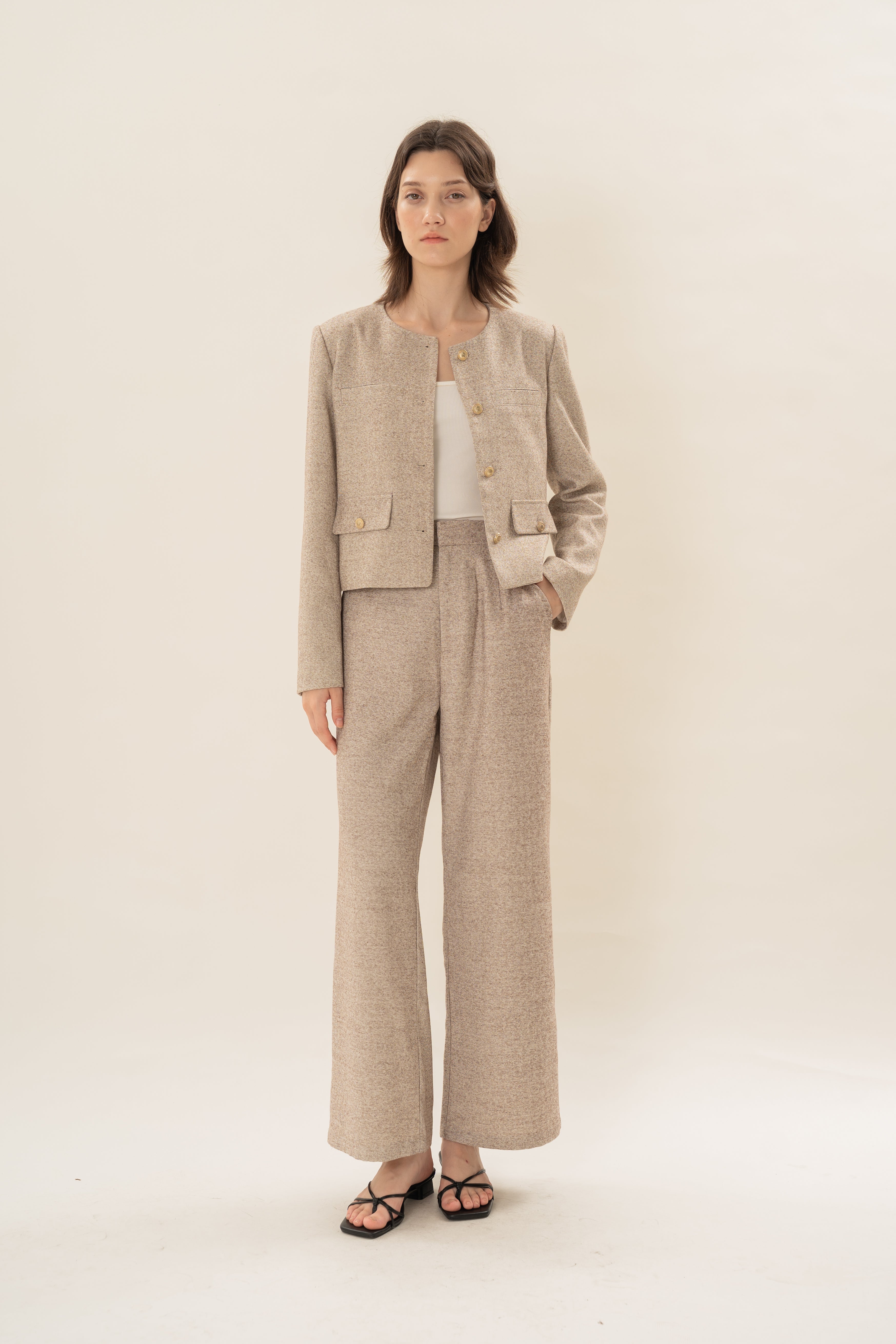 Textured Suiting Trousers in Beige