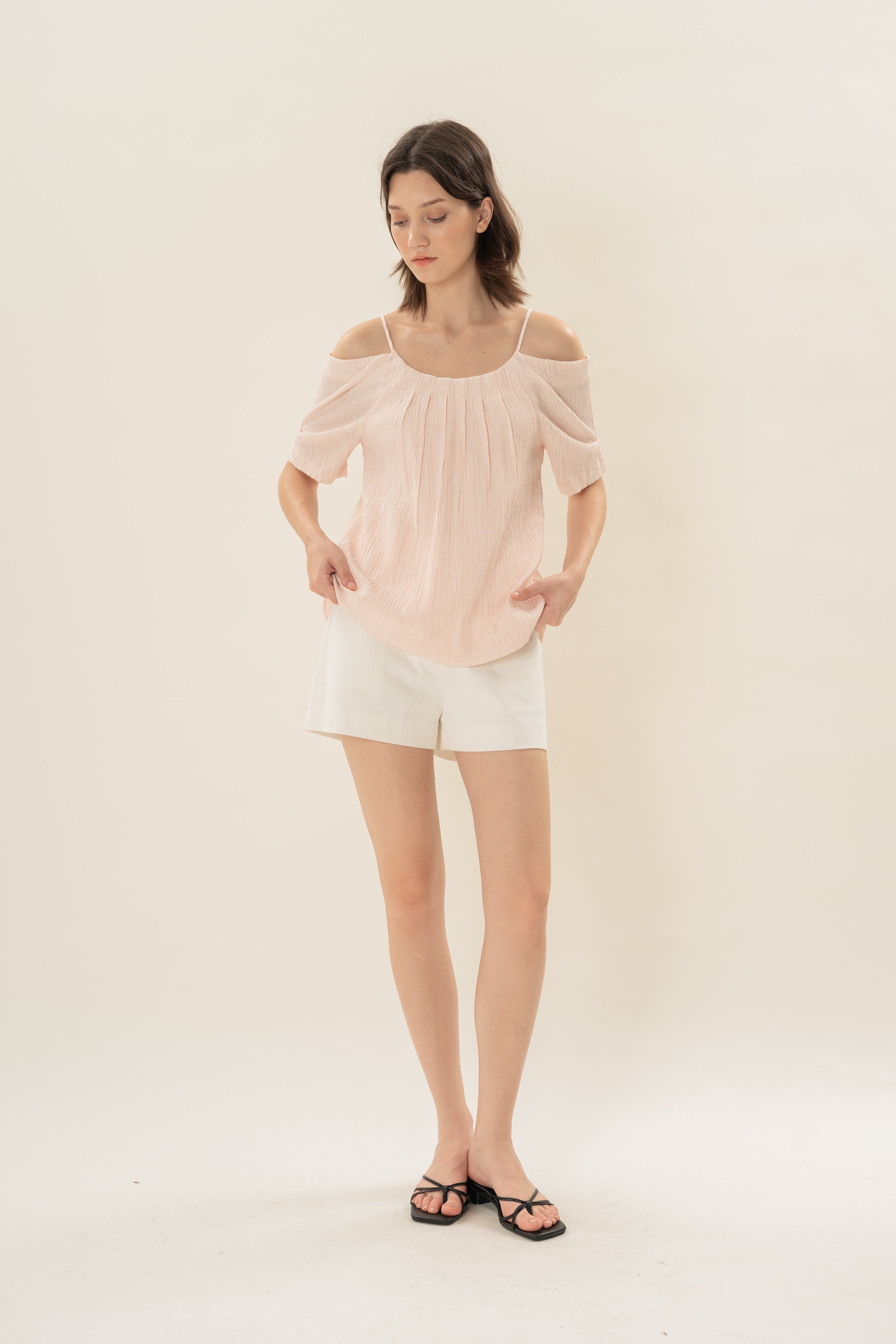 Textured Strap Swing Top in Pale Pink