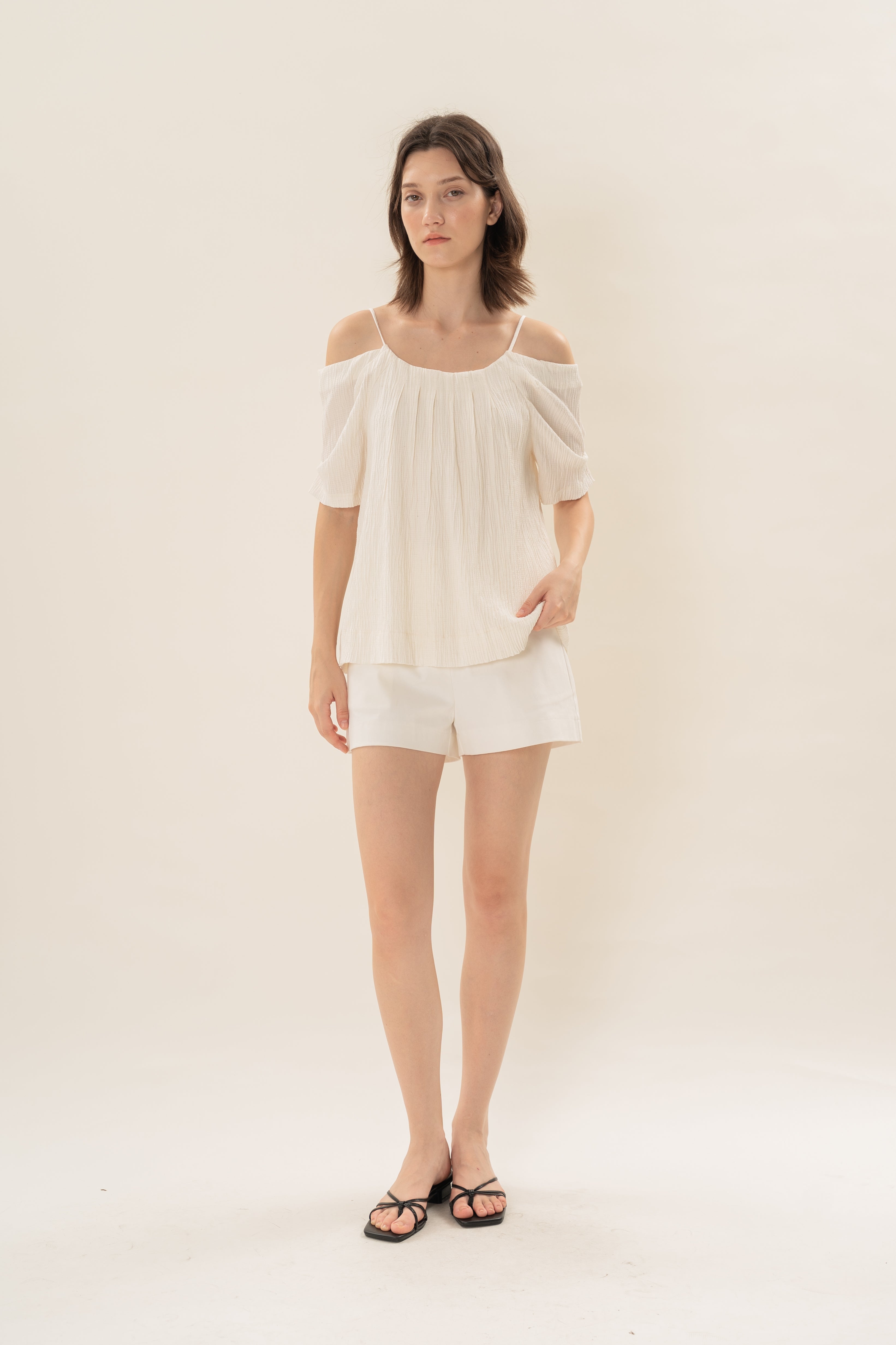 Textured Strap Swing Top in Natural
