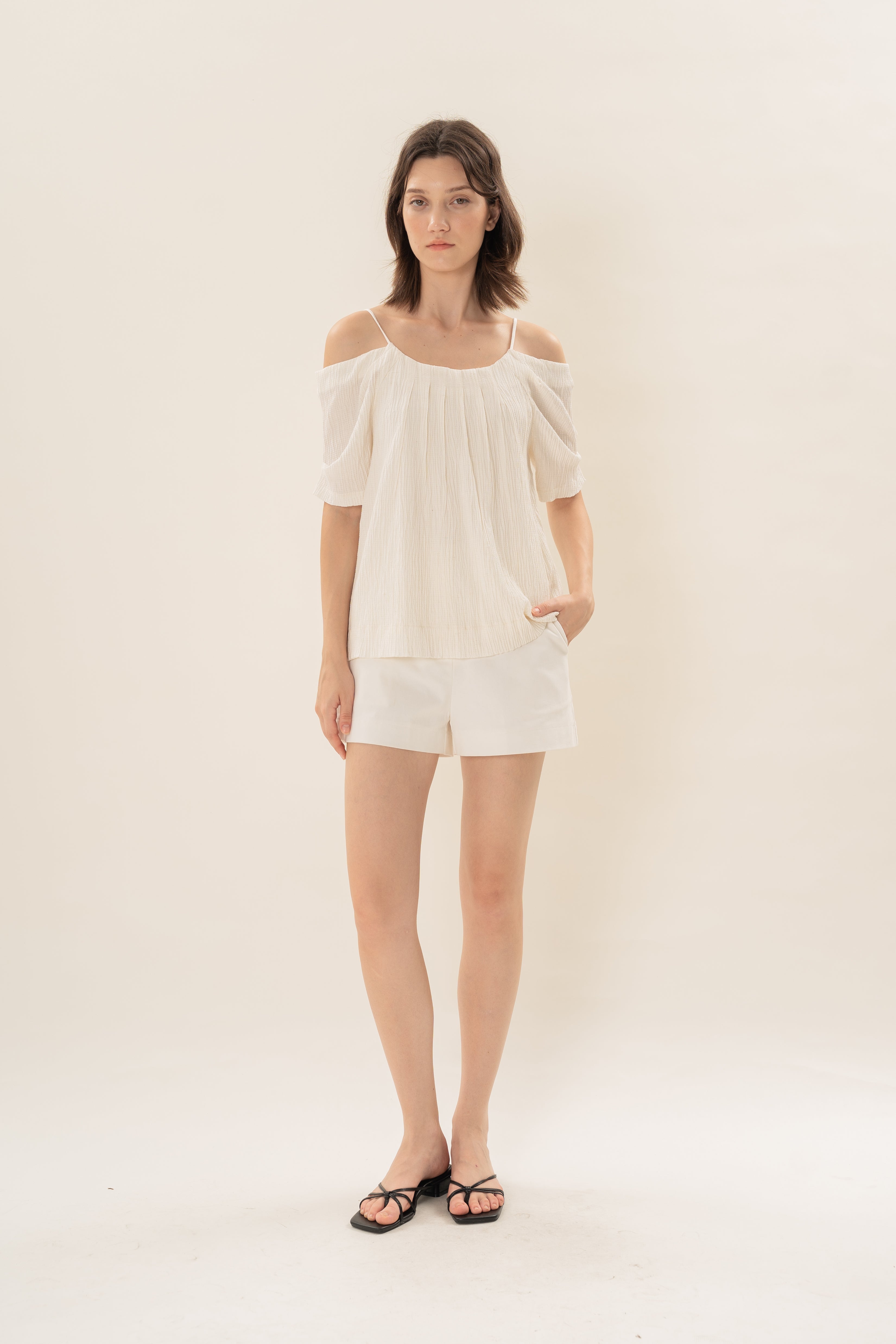 Textured Strap Swing Top in Natural