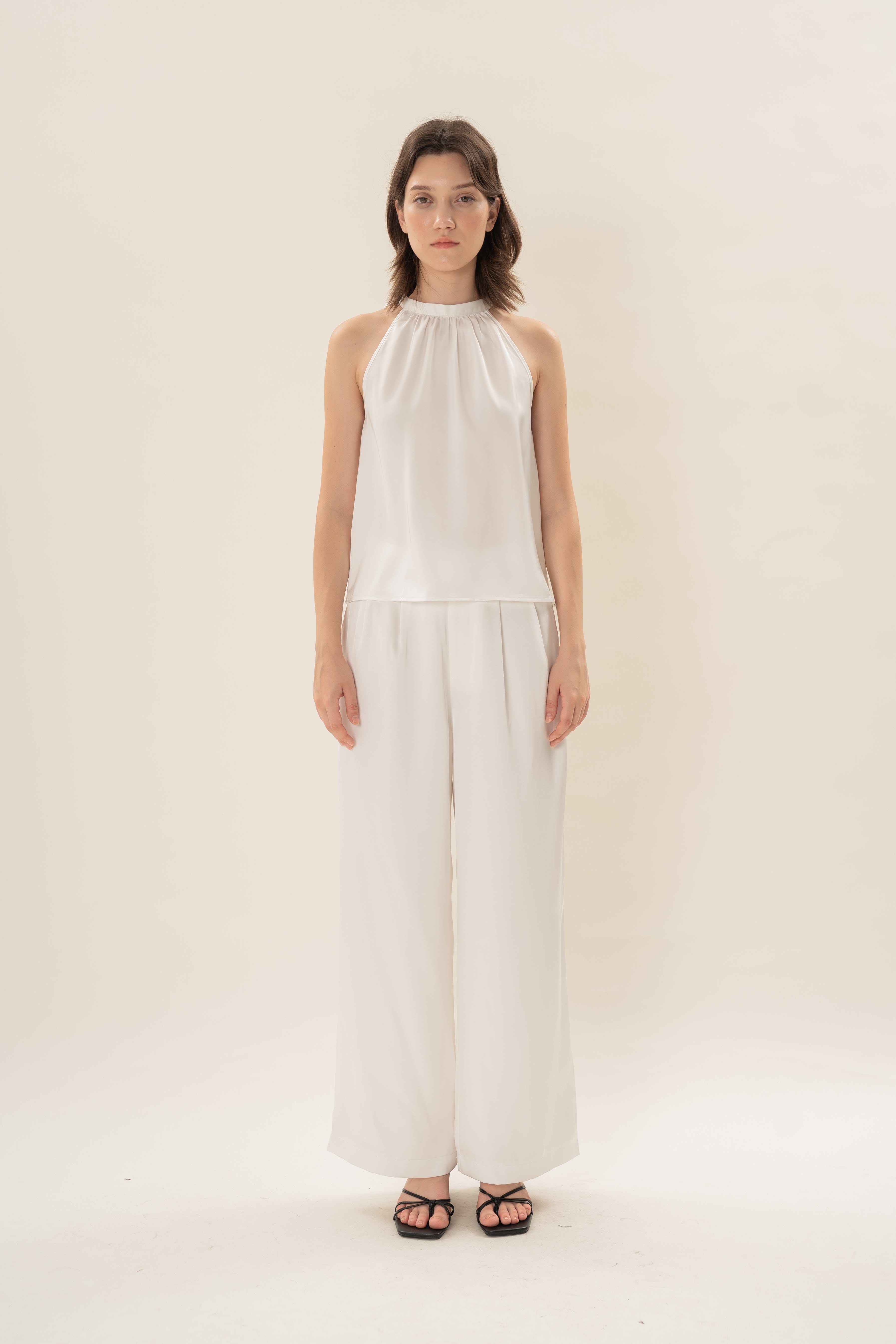 Satin Tie Back Halter Top in White